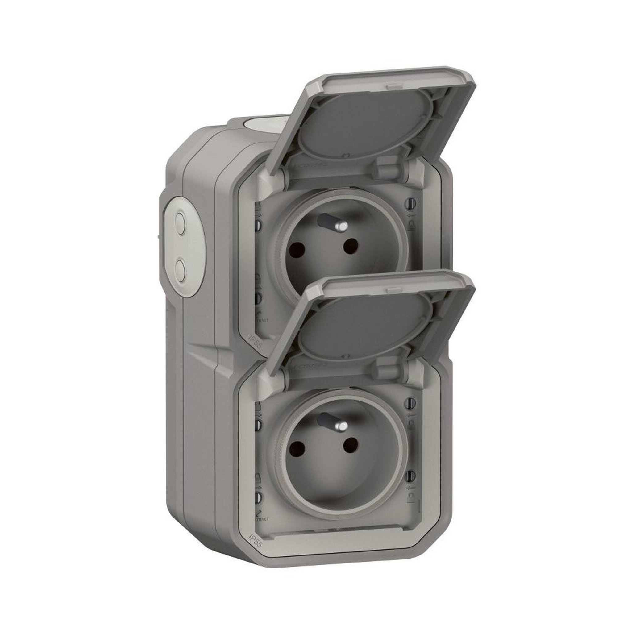 Legrand Double prise avec terre vertical étanche saillie Plexo, LEGRAND, gris