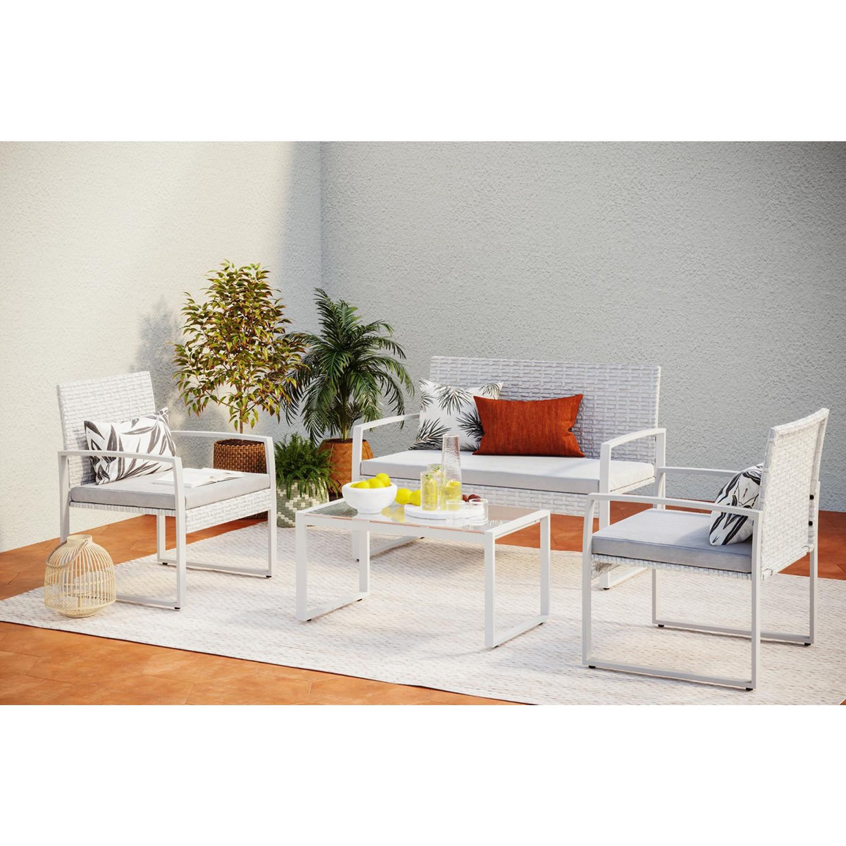 CONCEPT USINE Salon de jardin bas résine tressée 4 places ESNA