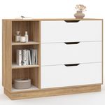 ID MARKET Commode 3 tiroirs et 3 niches OXANA hêtre et blanc