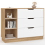Voir la diapositive 1 : ID MARKET Commode 3 tiroirs et 3 niches OXANA hêtre et blanc