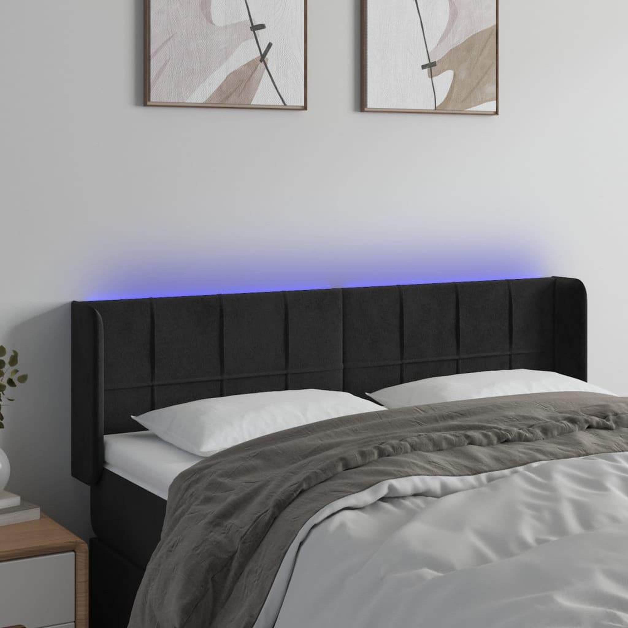 Voir la diapositive 1 : VIDAXL Tete de lit a LED Noir 147x16x78/88 cm Velours