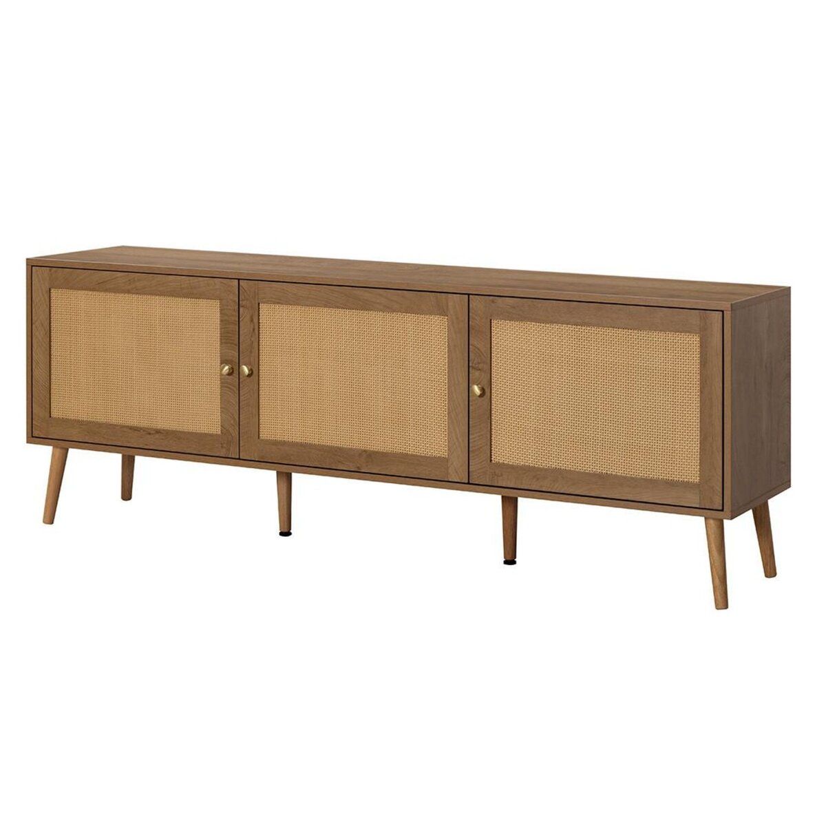 BEST MOBILIER Goto - meuble tv - effet bois et cannage - 3 portes - 167 cm