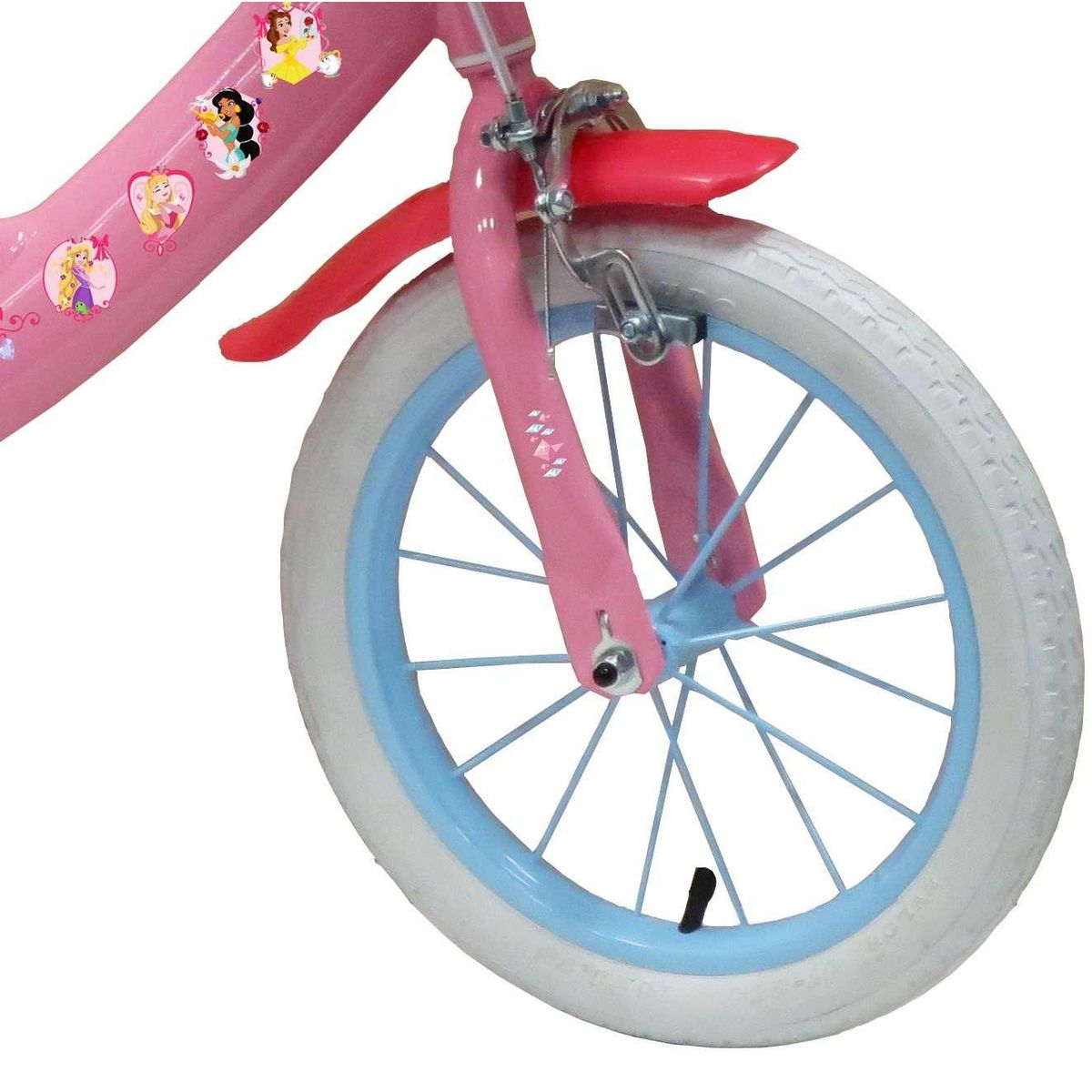 Disney Princesse Vélo enfant - Modème 14'' Princesse de Disney pour enfant de 95/110 cm avec stabilisateurs - Panier avant - Porte poupée arrière - 2 freins