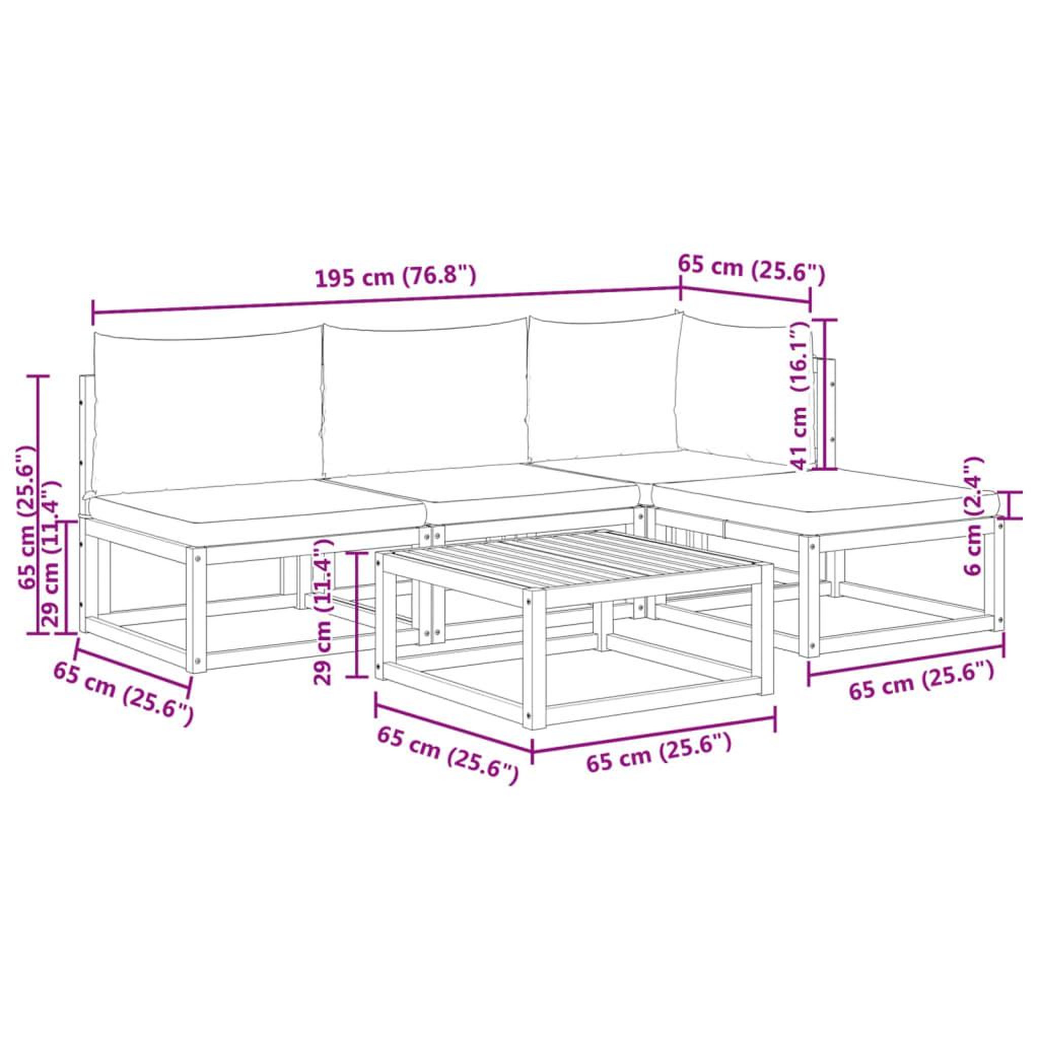 Voir la diapositive 6 : VIDAXL Salon de jardin avec coussins 5 pcs Bois d'acacia solide