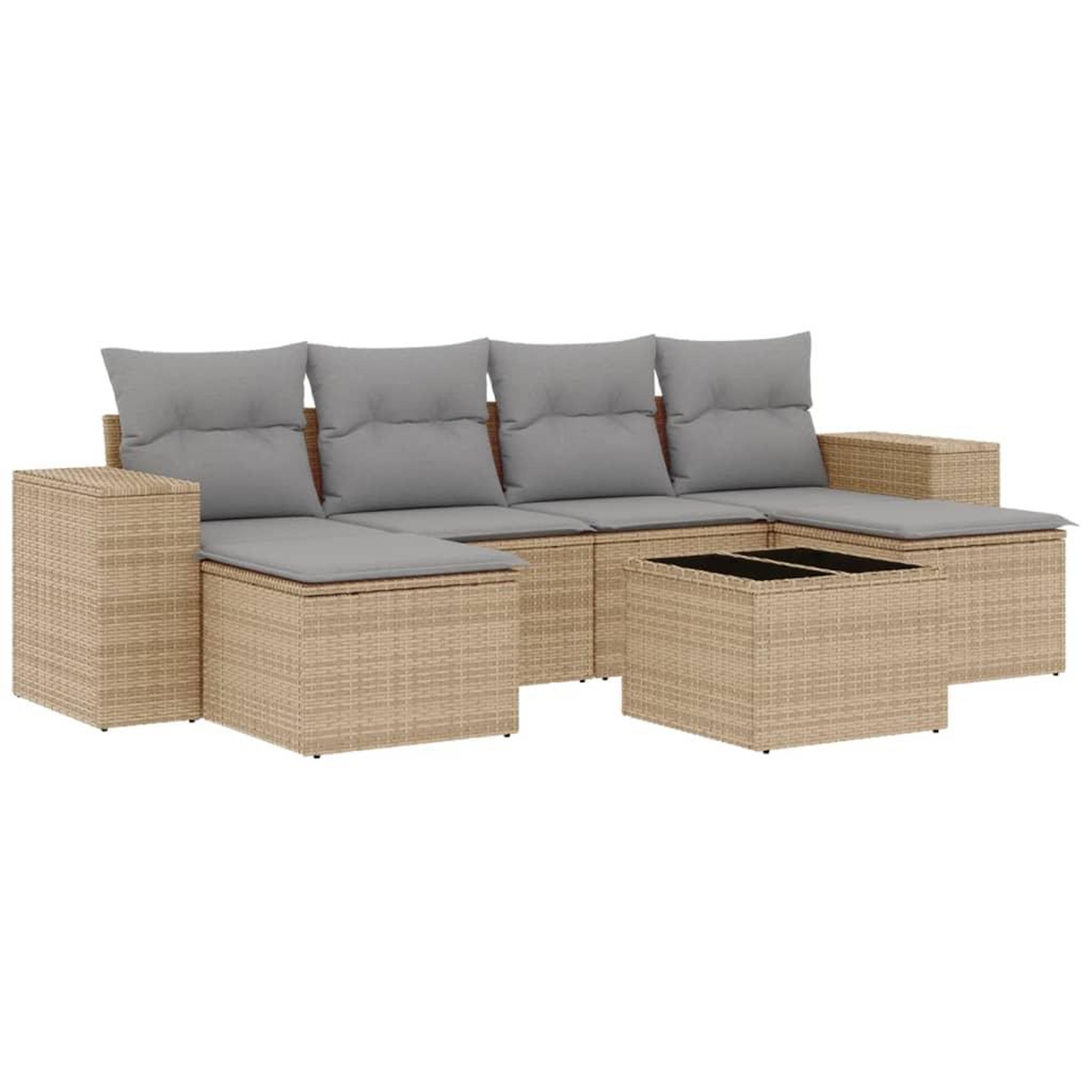 Voir la diapositive 2 : VIDAXL Salon de jardin avec coussins 7 pcs beige resine tressee