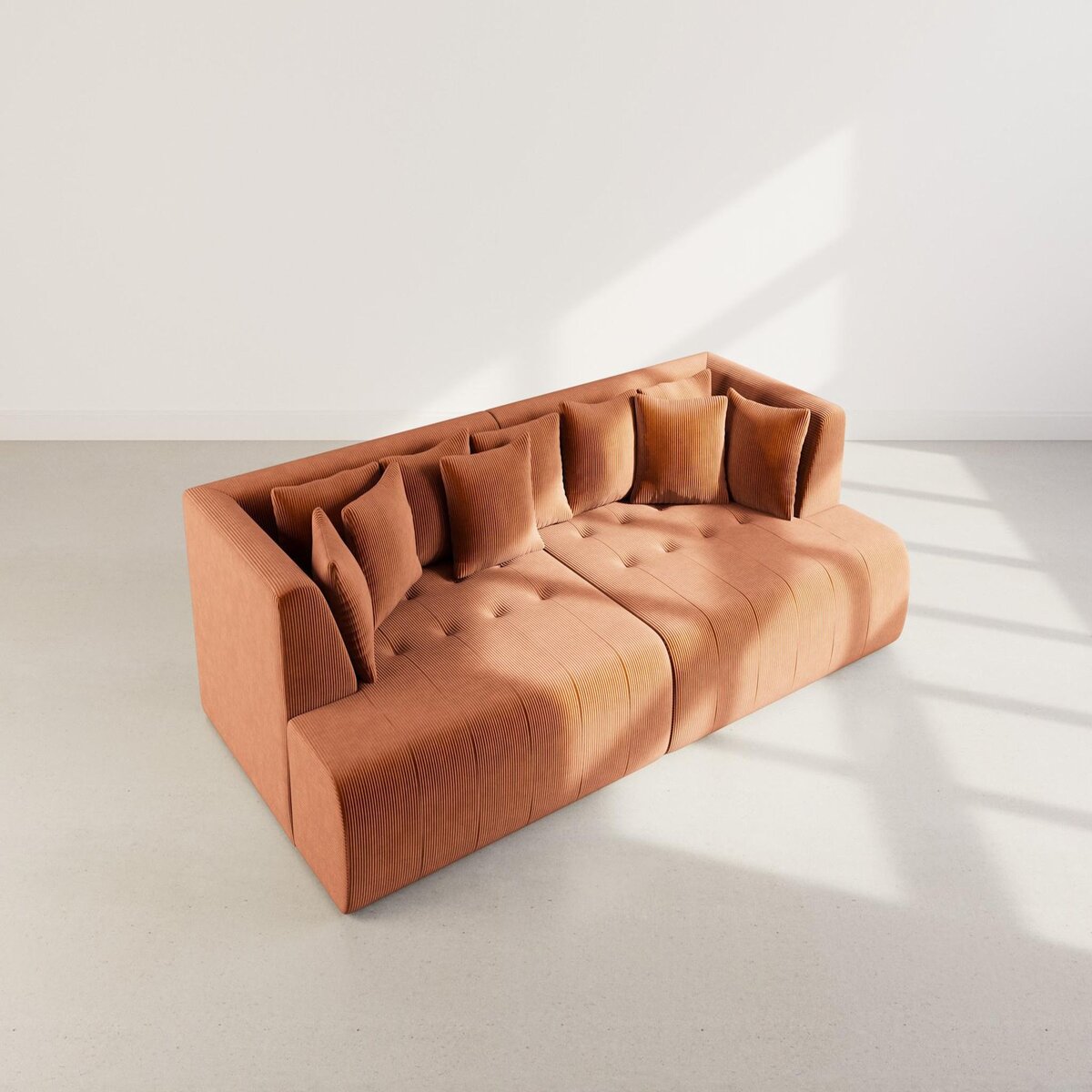 LISA DESIGN Onyx - canapé droit 4 places avec double méridienne - assise profonde - en velours côtelé