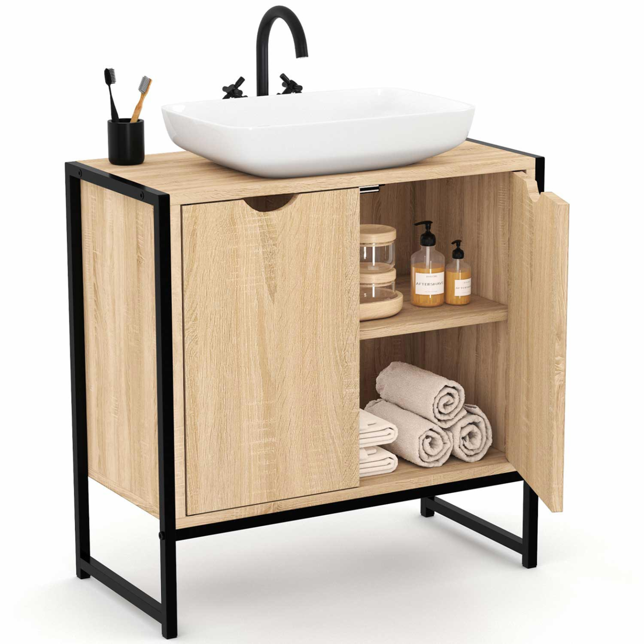 Voir la diapositive 4 : ID MARKET Meuble sous lavabo salle de bain DETROIT design industriel