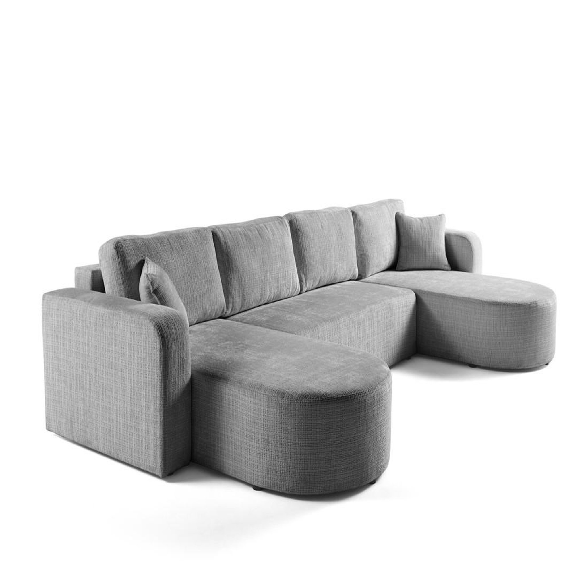 Voir la diapositive 2 : BEST MOBILIER Miro - canapé panoramique en u 7 places - convertible avec coffre - en velours texturé