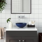 VIDAXL Lavabo de salle de bain Ceramique Bleu fonce Rond