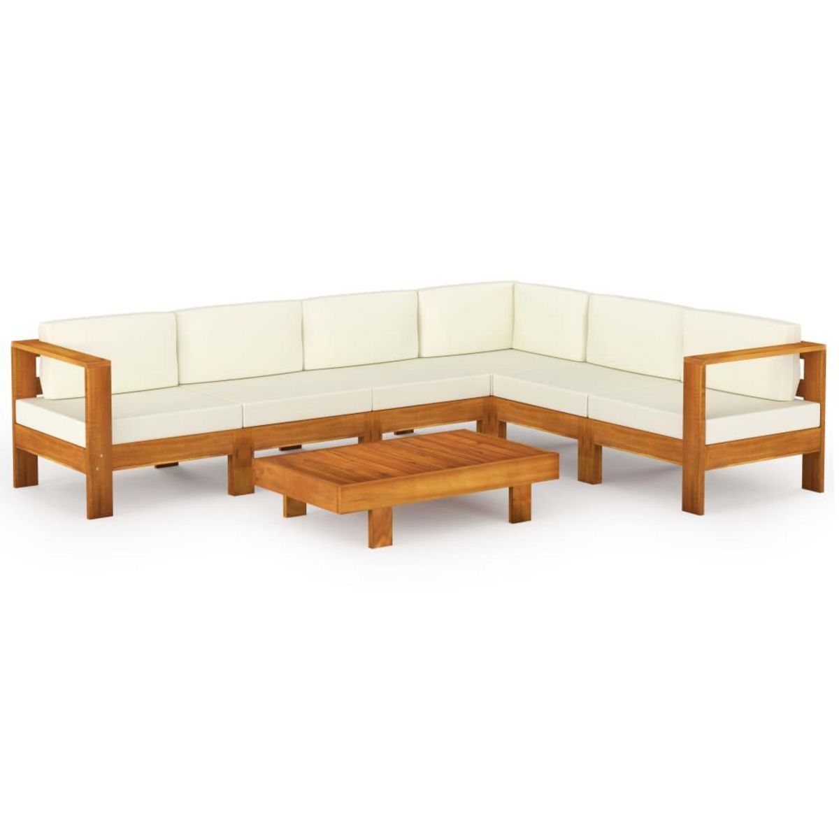 VIDAXL Salon de jardin 7 pcs avec coussins blanc creme Bois d'acacia