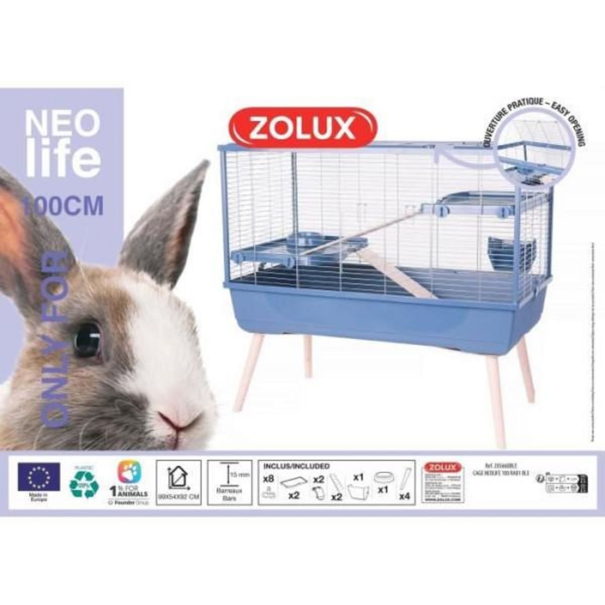 Zolux Cage grillagée lapin et rongeur sur pieds NeoLife 100 L - Zolux Bleu