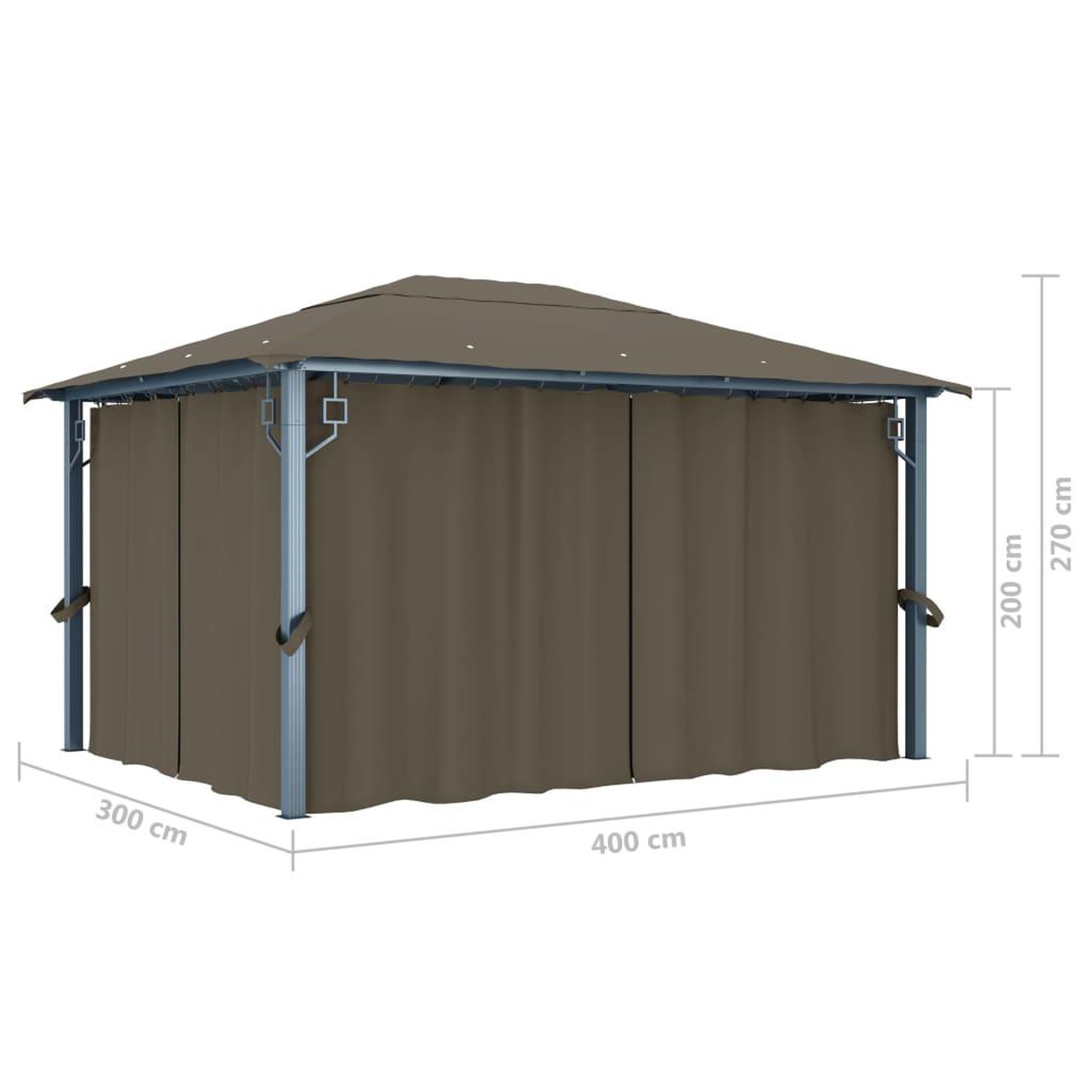 Voir la diapositive 6 : VIDAXL Tonnelle avec rideau et lumieres LED 4x3 m Taupe Aluminium