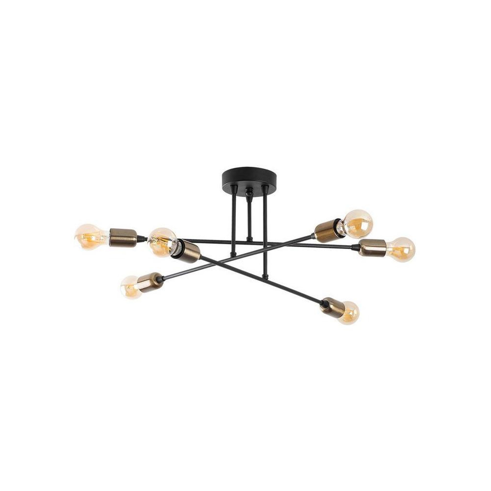 Plafonnier lustre en métal noir 6 lumières E27, 66 x 66 cm, hauteur 27 cm, IP20