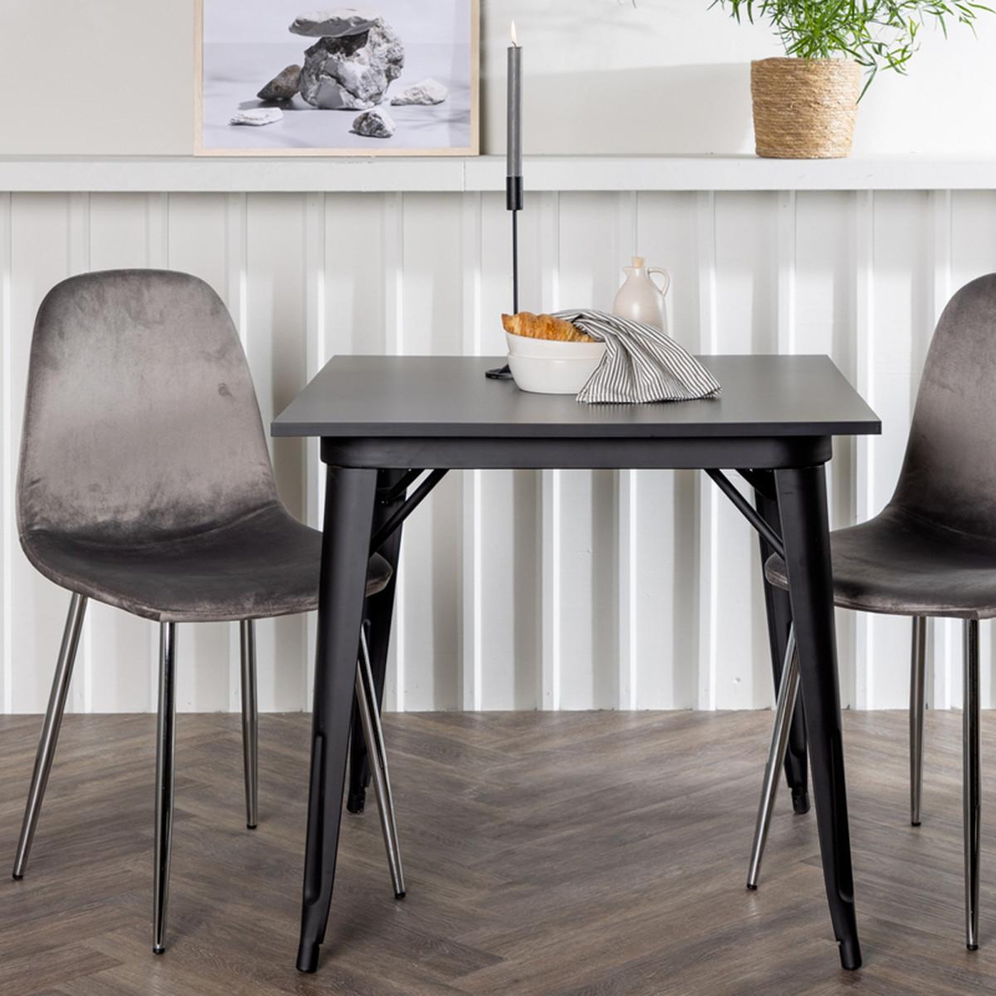 Voir la diapositive 6 : Paris Prix Ensemble table à manger & 2 chaises  tempe & eva  80cm noir & gris