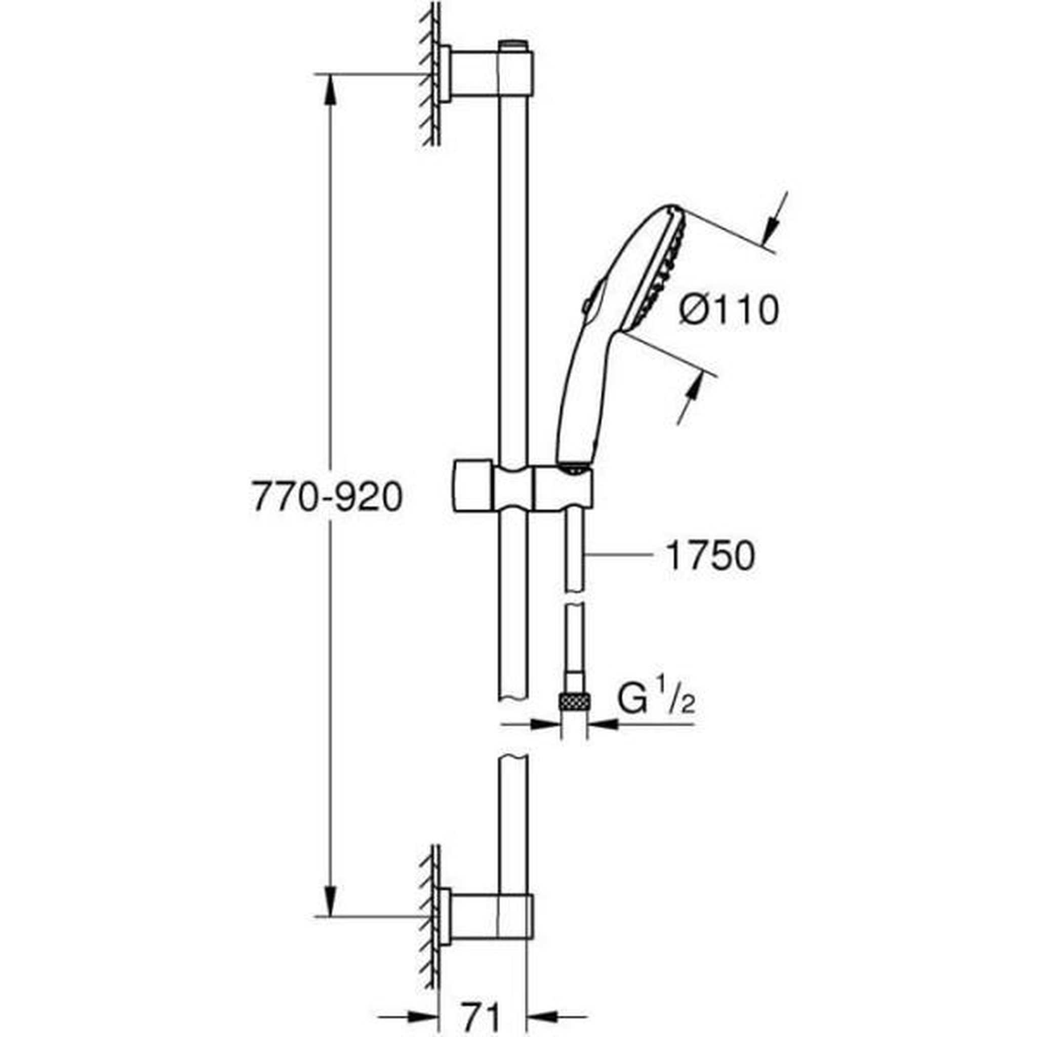 Voir la diapositive 2 : Grohe Ensemble de douche avec pommeau 2 jets, barre 90cm et flexible - GROHE Vitalio Start 110 26954001 - Economie d'eau - Chromé