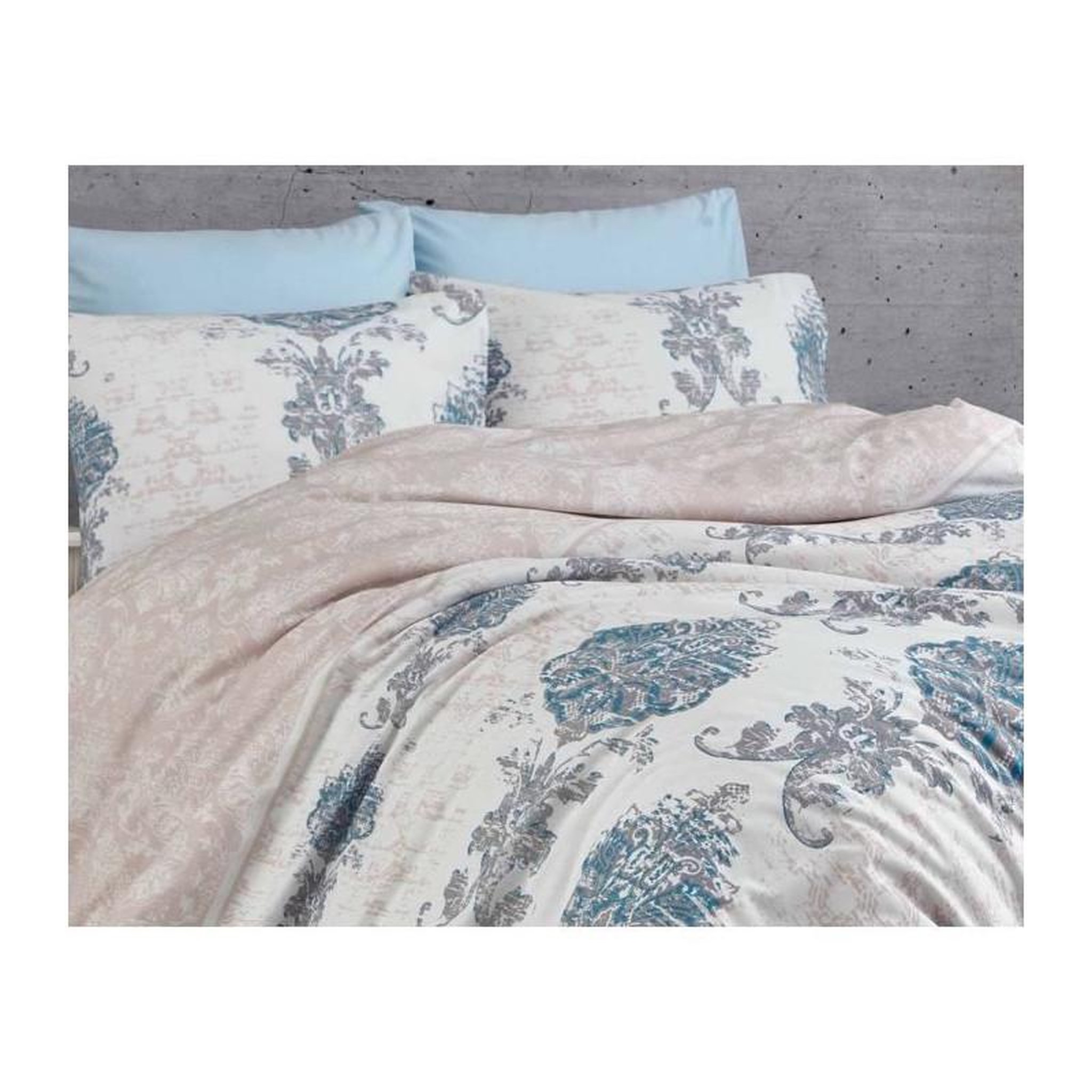 Voir la diapositive 4 : GENERIQUE Parure de lit - 1 housse de couette 220 x 240 cm + 2 taies d'oreiller 60 x 60 cm - 100% coton renforcé - Bleu