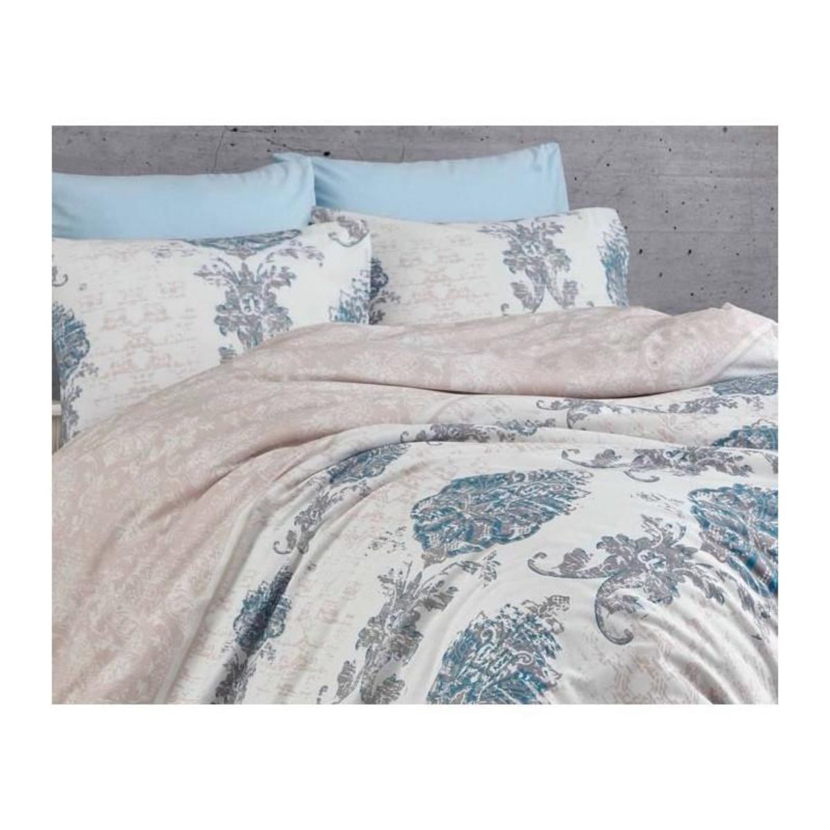 GENERIQUE Parure de lit - 1 housse de couette 220 x 240 cm + 2 taies d'oreiller 60 x 60 cm - 100% coton renforcé - Bleu