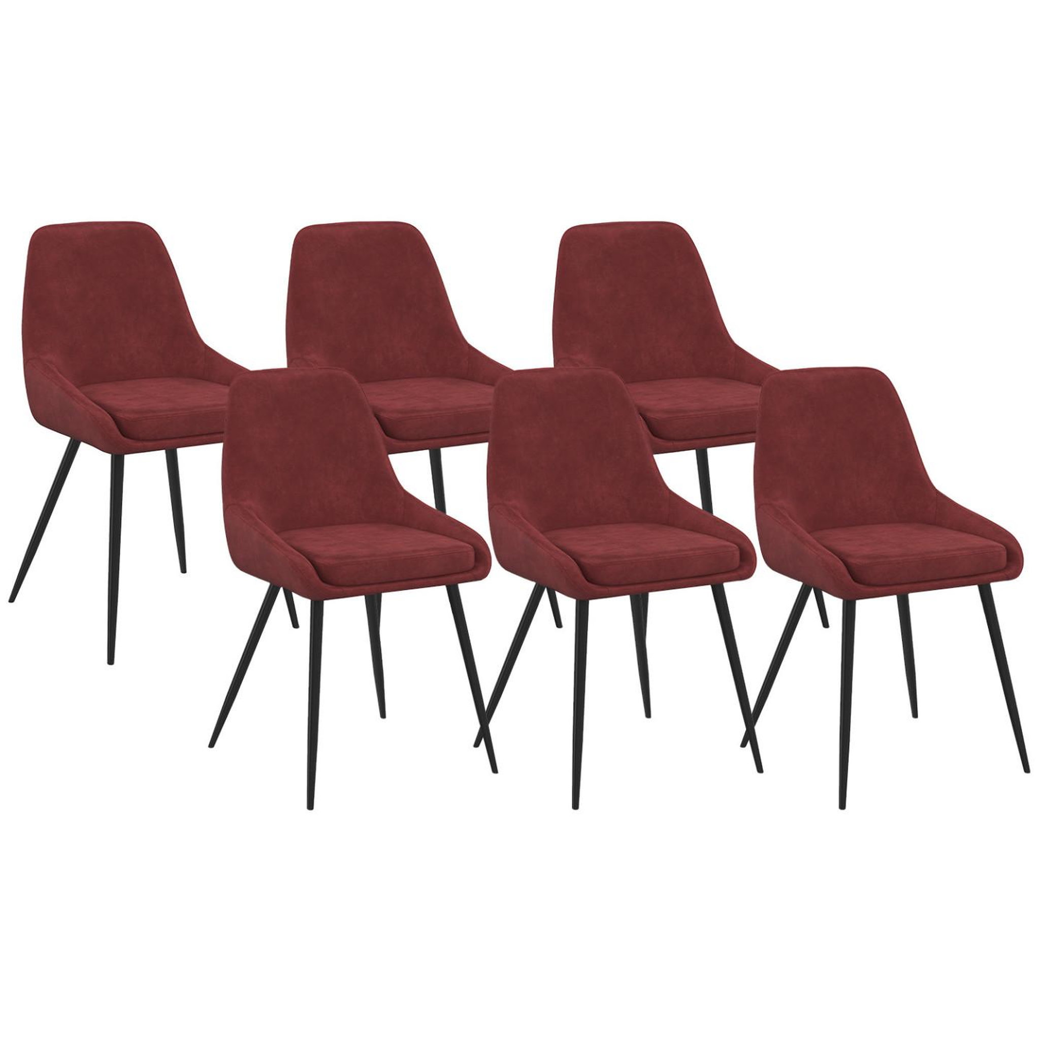 ID MARKET Lot de 6 chaises THALYA en velours bordeaux avec accoudoirs