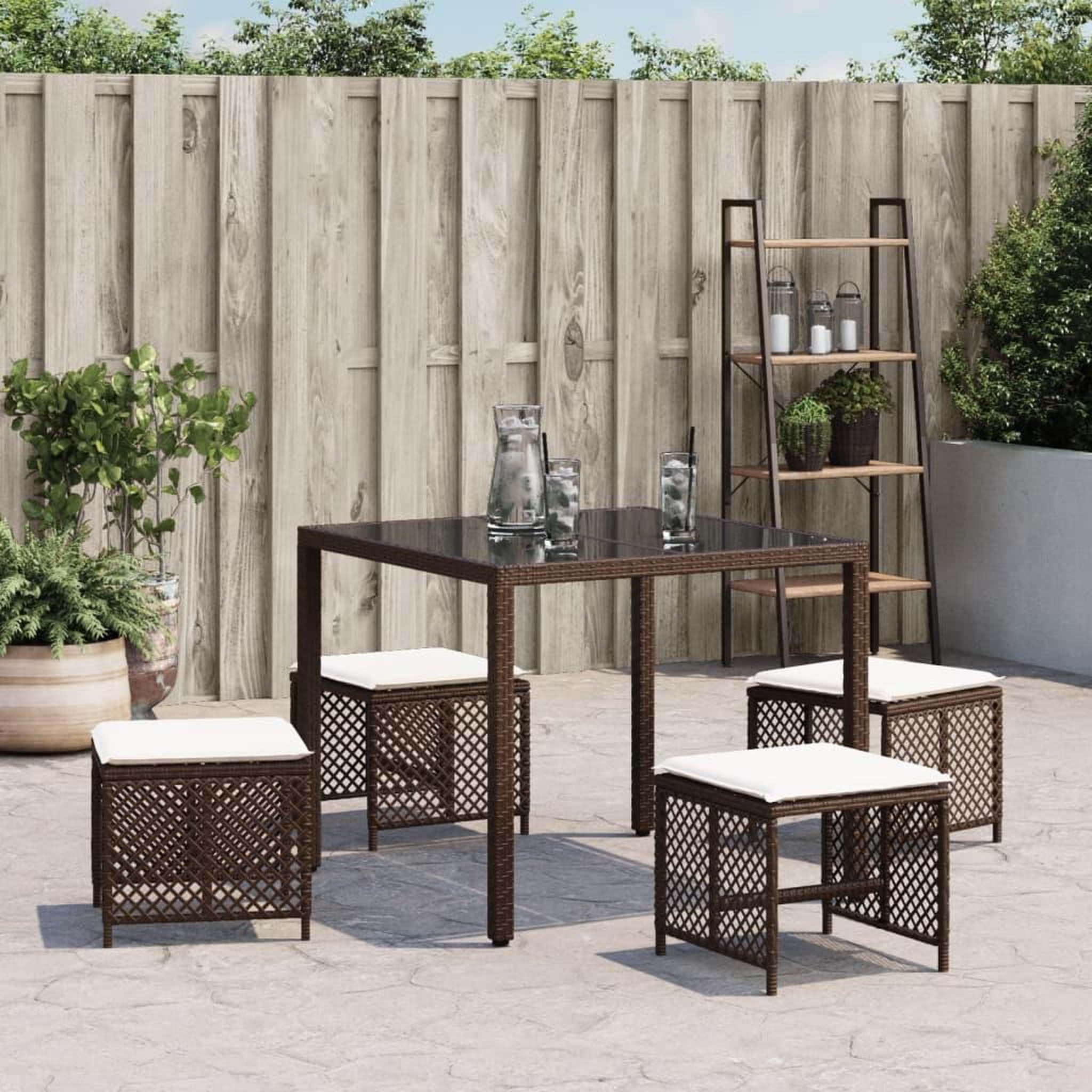Voir la diapositive 3 : VIDAXL Tabourets de jardin et coussins lot de 4 marron resine tressee