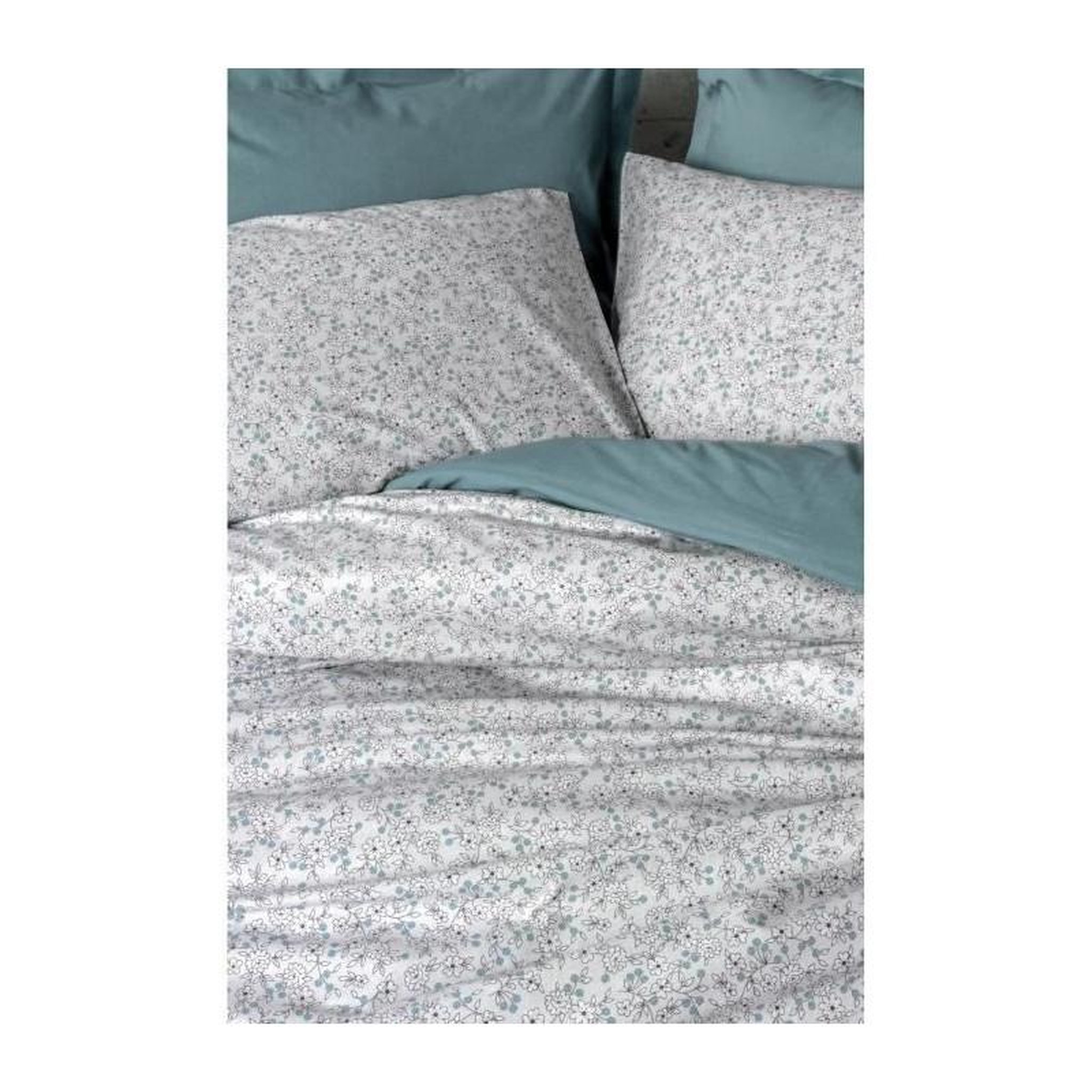 Voir la diapositive 2 : GENERIQUE Parure de lit - 129CTN94493 - 1 housse de couette 220 x 240 cm + 2 taies d'oreiller 60 x 60 cm - 100% coton ranforcé - Menthe