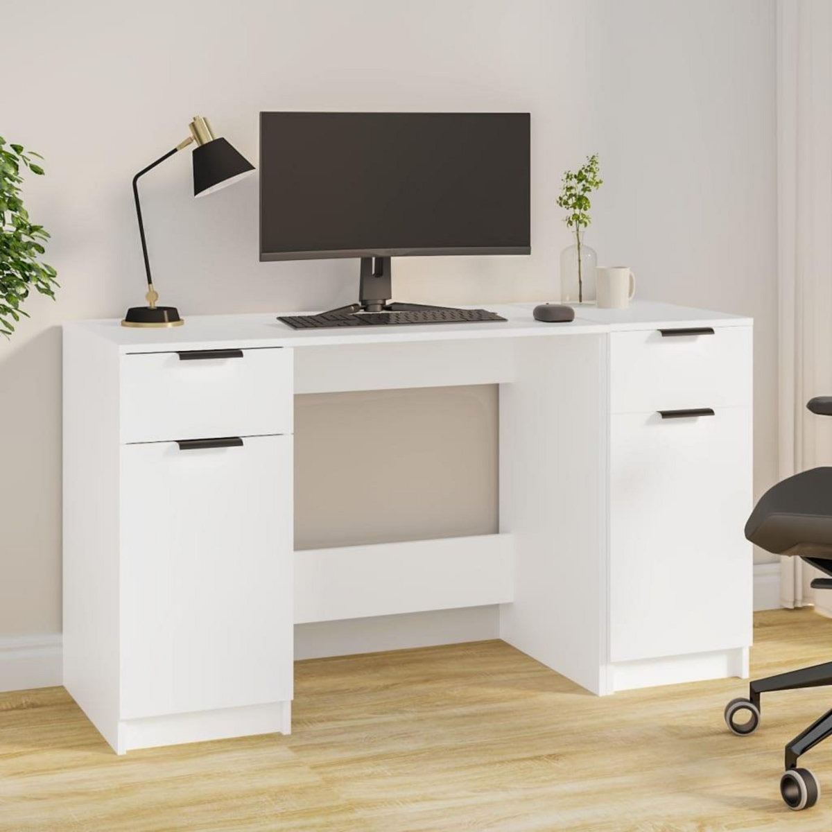 VIDAXL Bureau avec armoire laterale Blanc Bois d'ingenierie