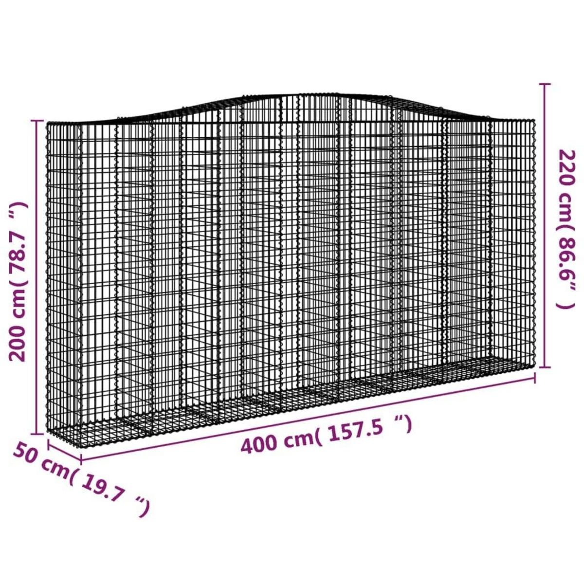 VIDAXL Paniers a gabions arques 9 pcs 400x50x200/220 cm Fer galvanise