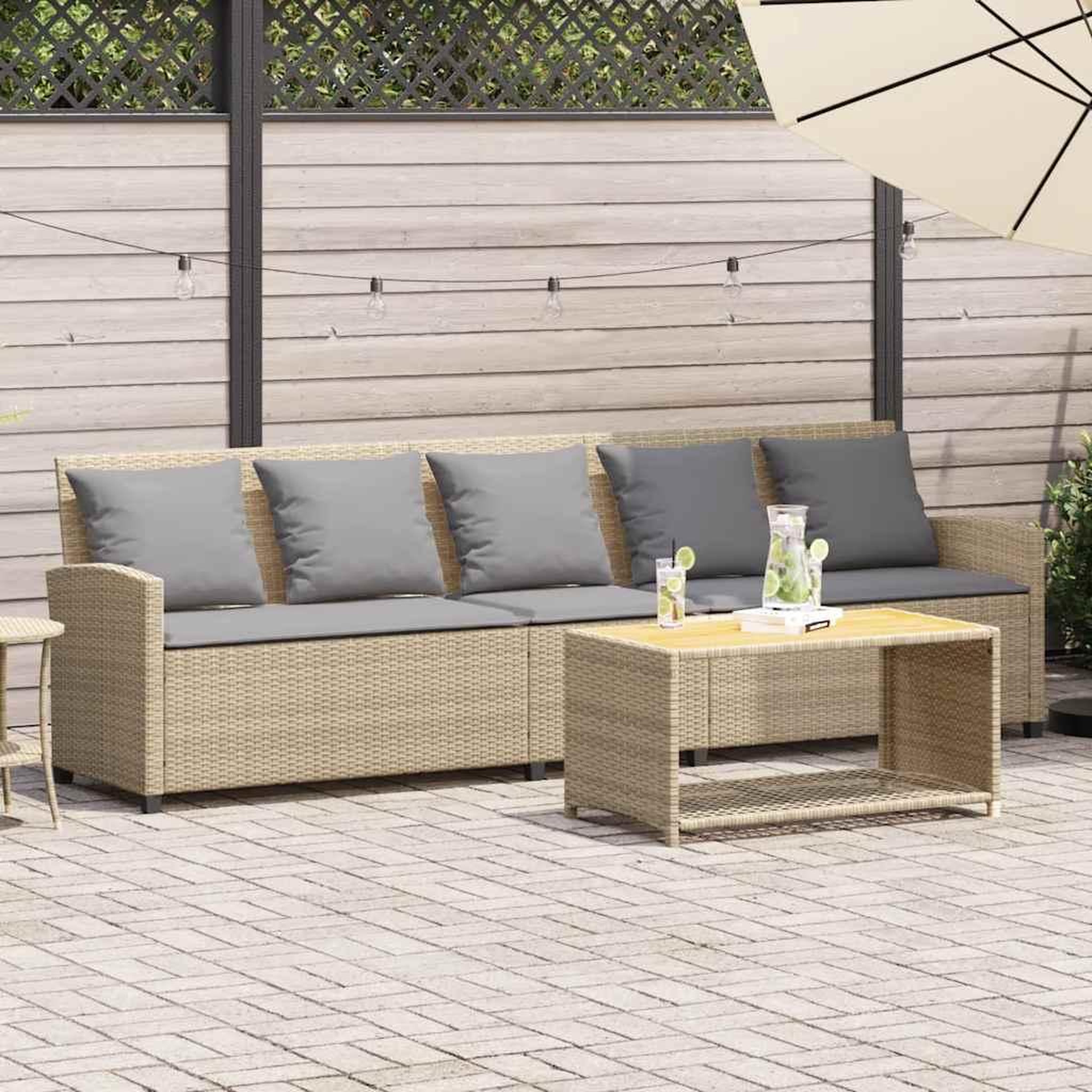 VIDAXL Canape de jardin avec coussins 5 places beige resine tressee