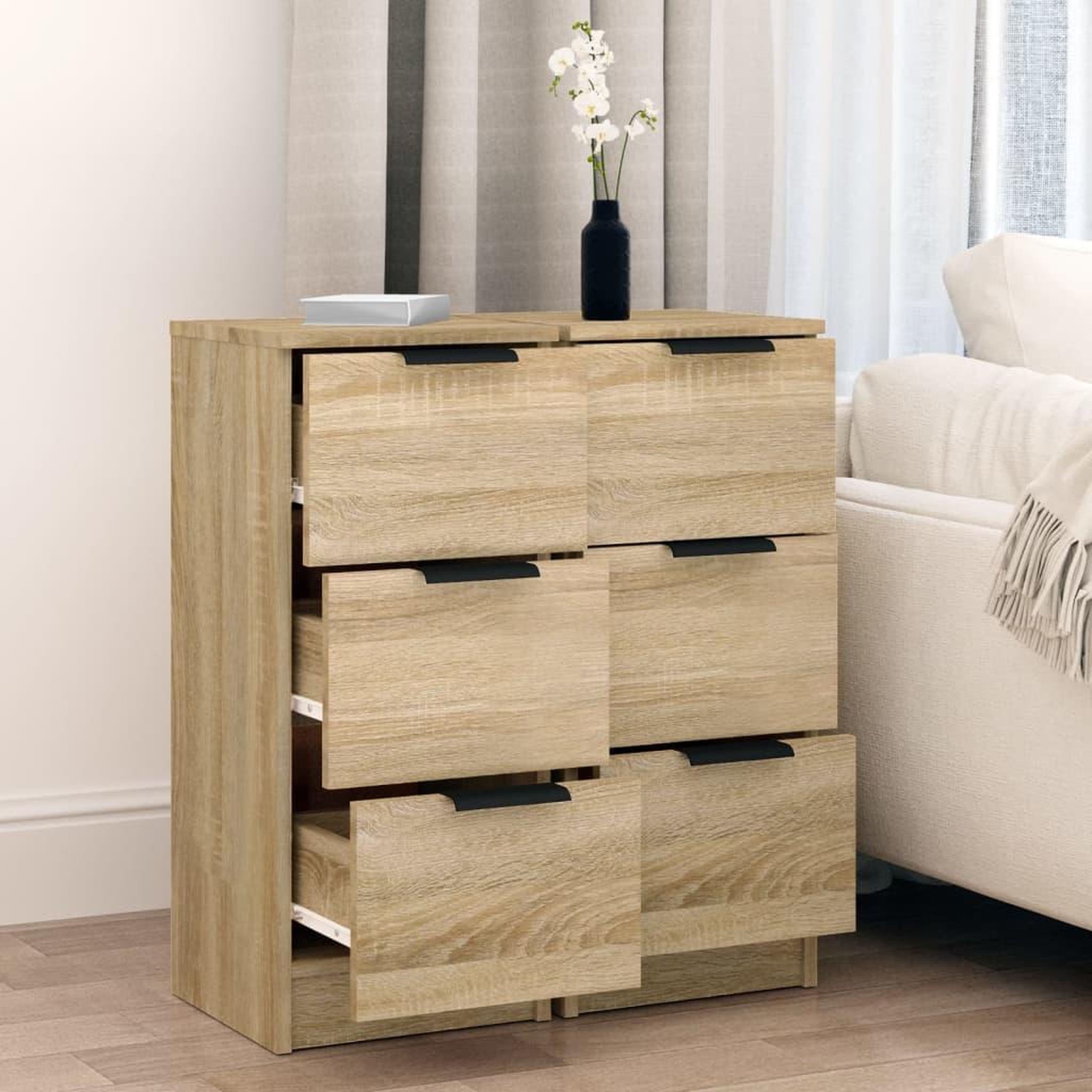 Voir la diapositive 3 : VIDAXL Buffets 2 pcs Chene Sonoma 30x30x70 cm Bois d'ingenierie