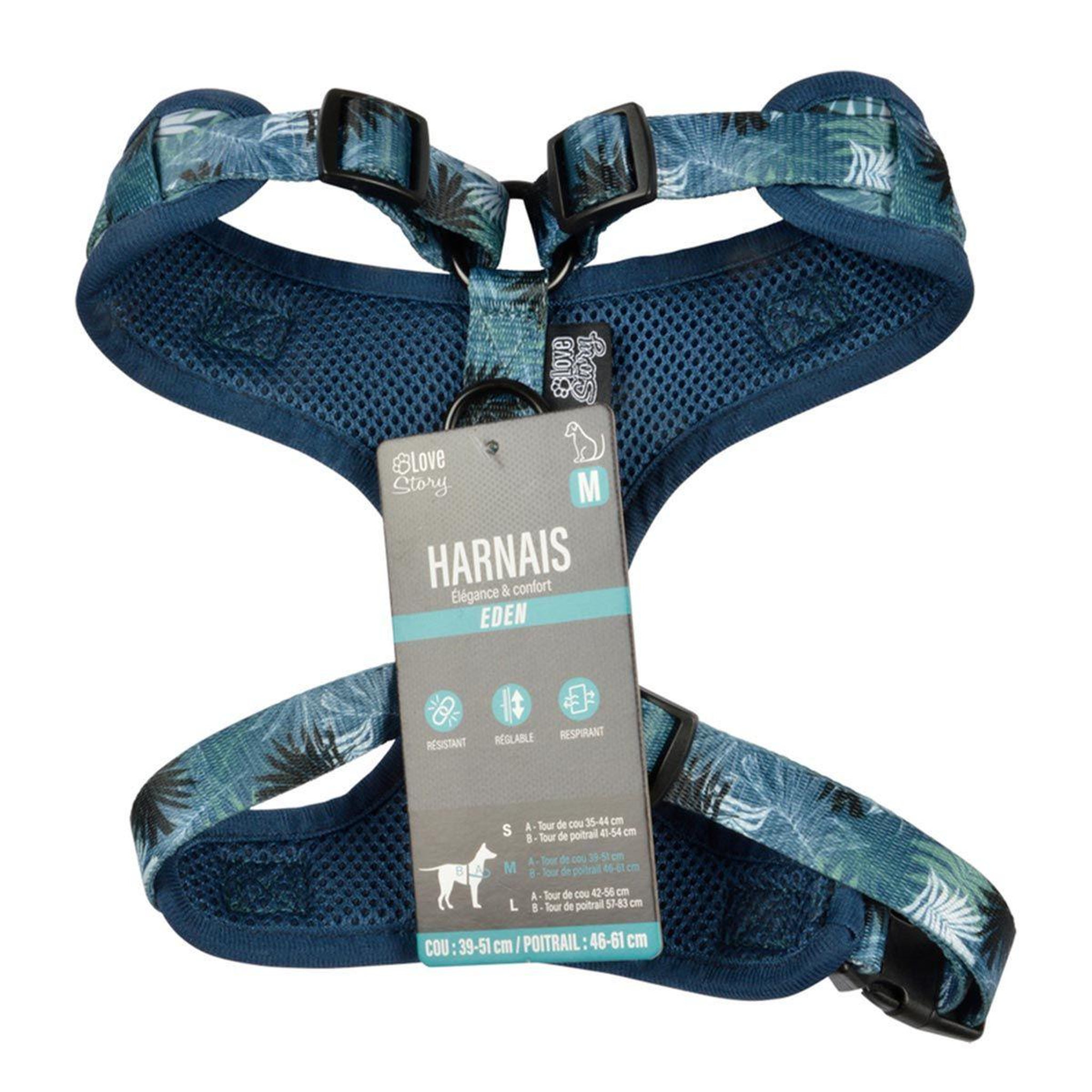Voir la diapositive 6 : LOVE STORY Harnais pour chien réglable  eden  61cm bleu