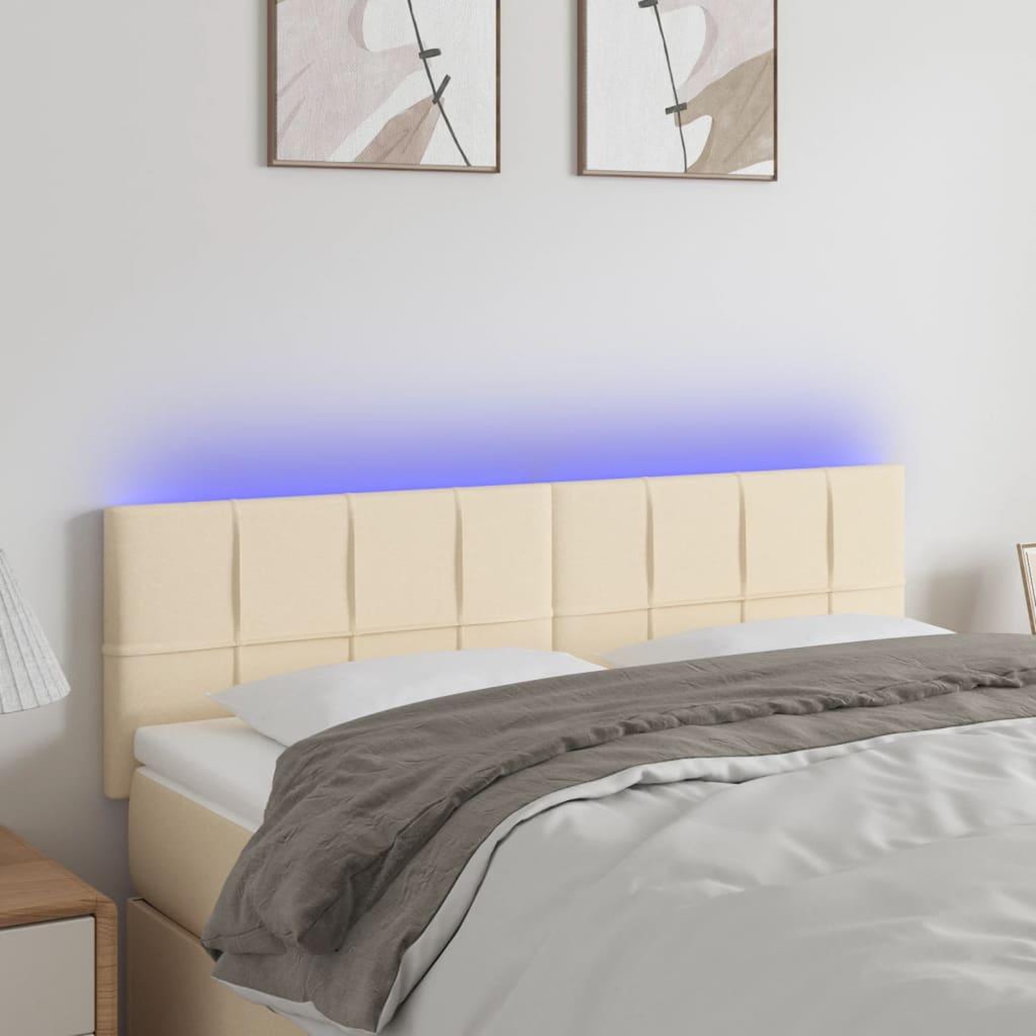 Voir la diapositive 1 : VIDAXL Tete de lit a LED Creme 144x5x78/88 cm Tissu