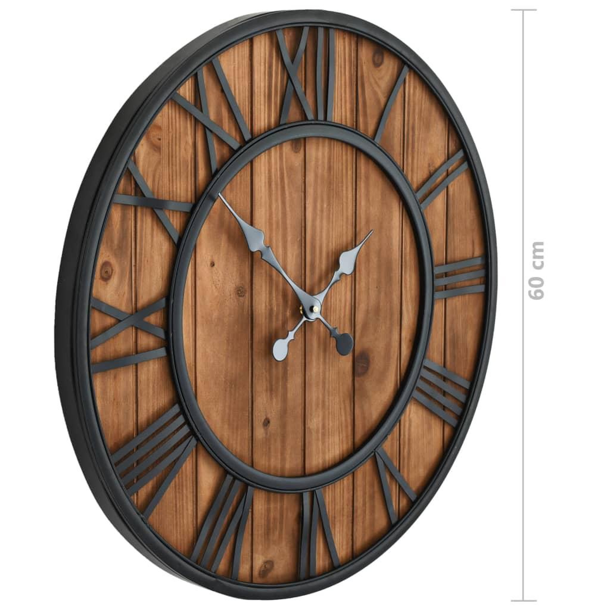 Voir la diapositive 6 : VIDAXL Horloge murale vintage a quartz bois et metal 60 cm xxl