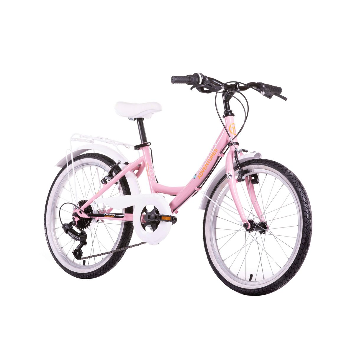 DISCOVERY ADVENTURES Vélo enfant (120/140 cm) - Modèle 20'' Fille  Discovery Adventures - Fourche rigide - 6 vitesses - Dérailleur Shimano - Freins V-Brake - Porte Bagages