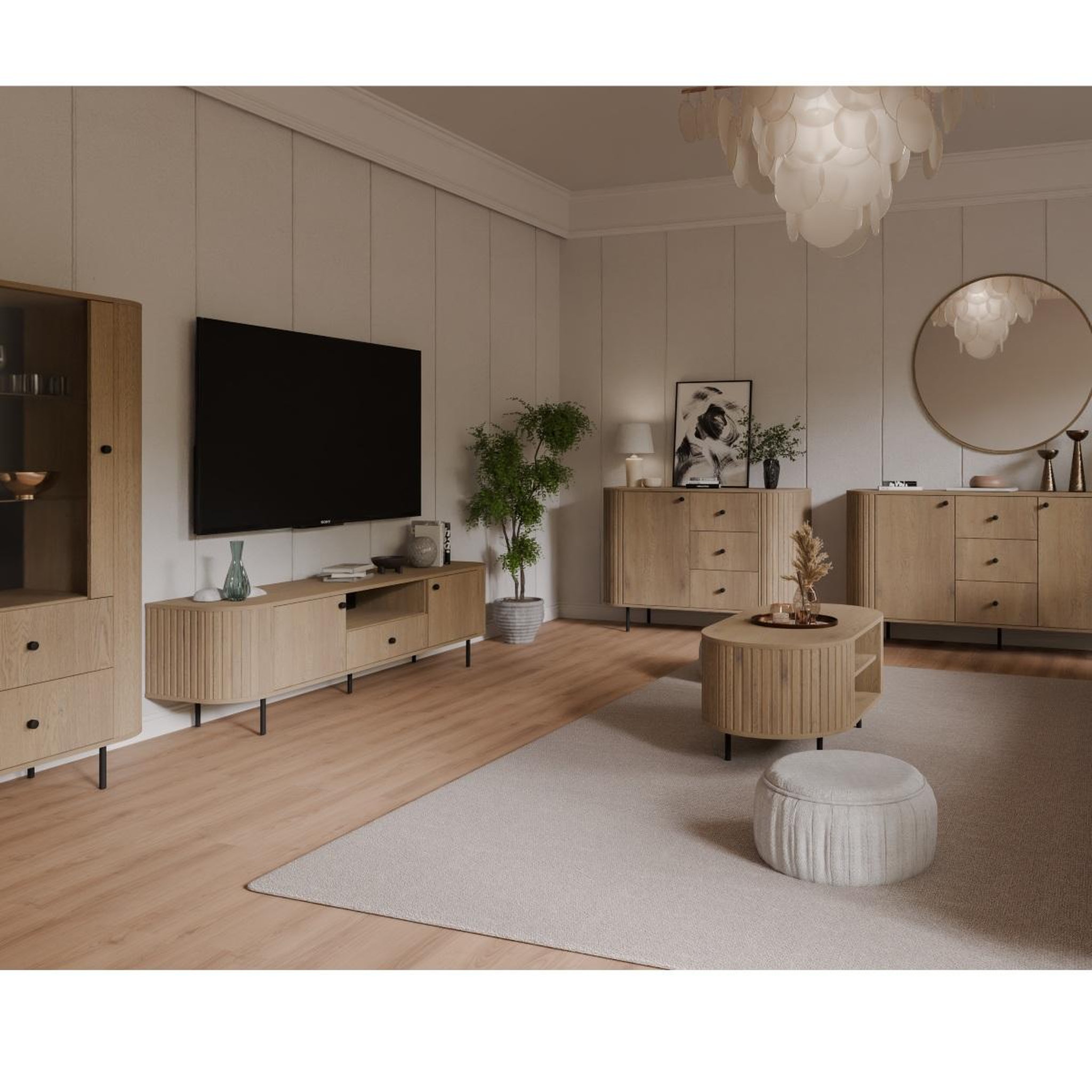 Voir la diapositive 5 : JLC KREATION Meuble tv arrondi en bois 120cm lilio