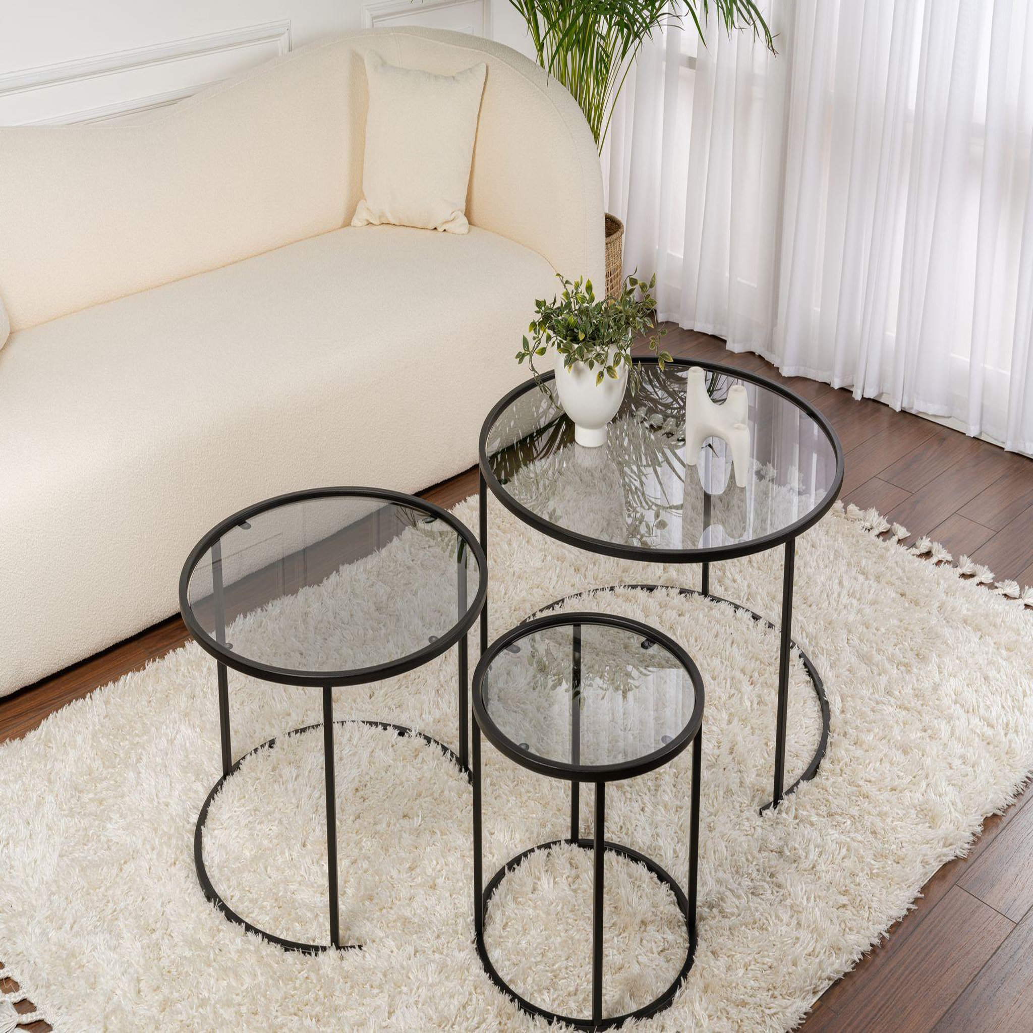 Voir la diapositive 4 : Habitat et Jardin Lot de 3 tables basses en métal  aurum  -  80 x 80 x 43 cm - noir gris