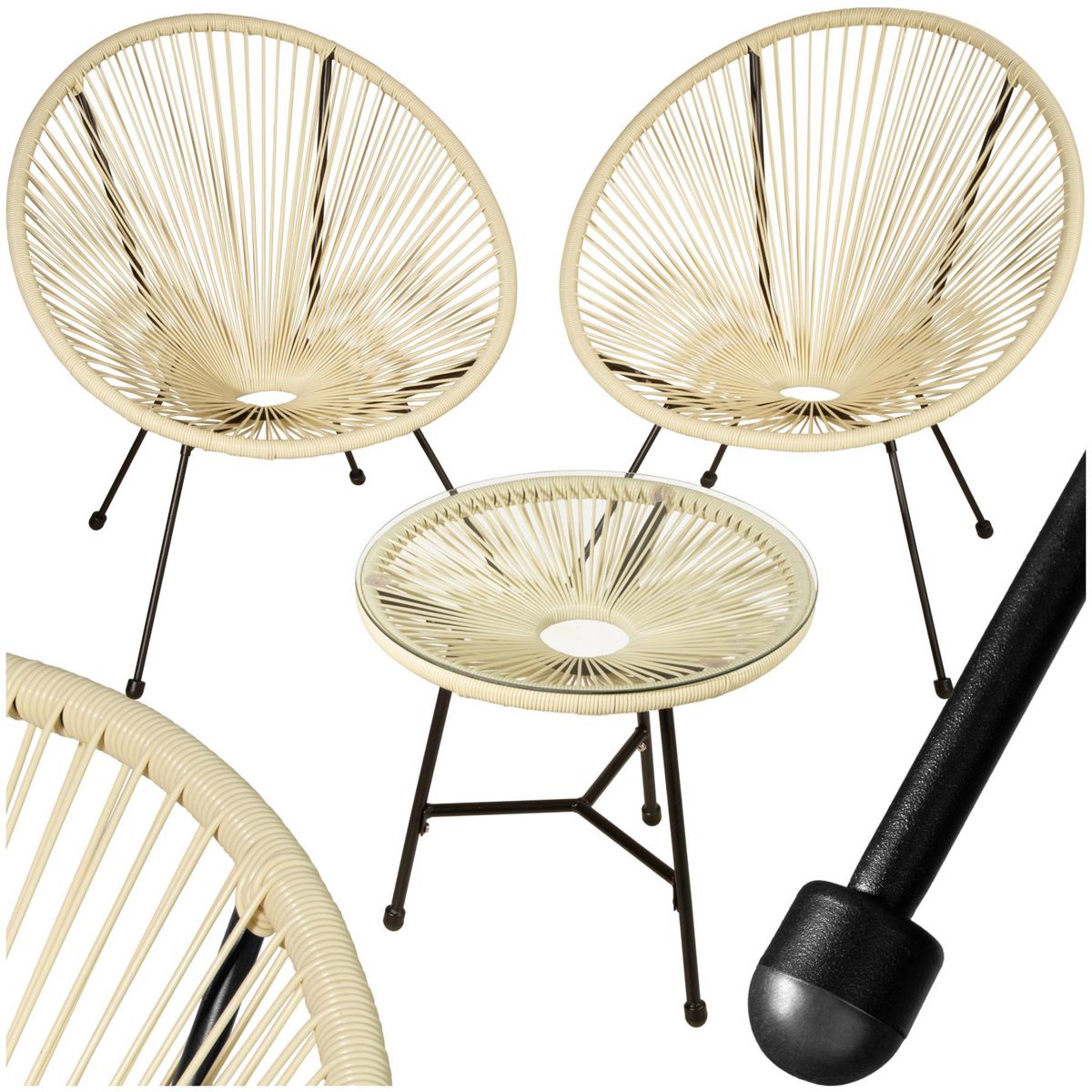 tectake Ensemble de 2 chaises de jardin avec table design rétro dans le style Acapulco beige