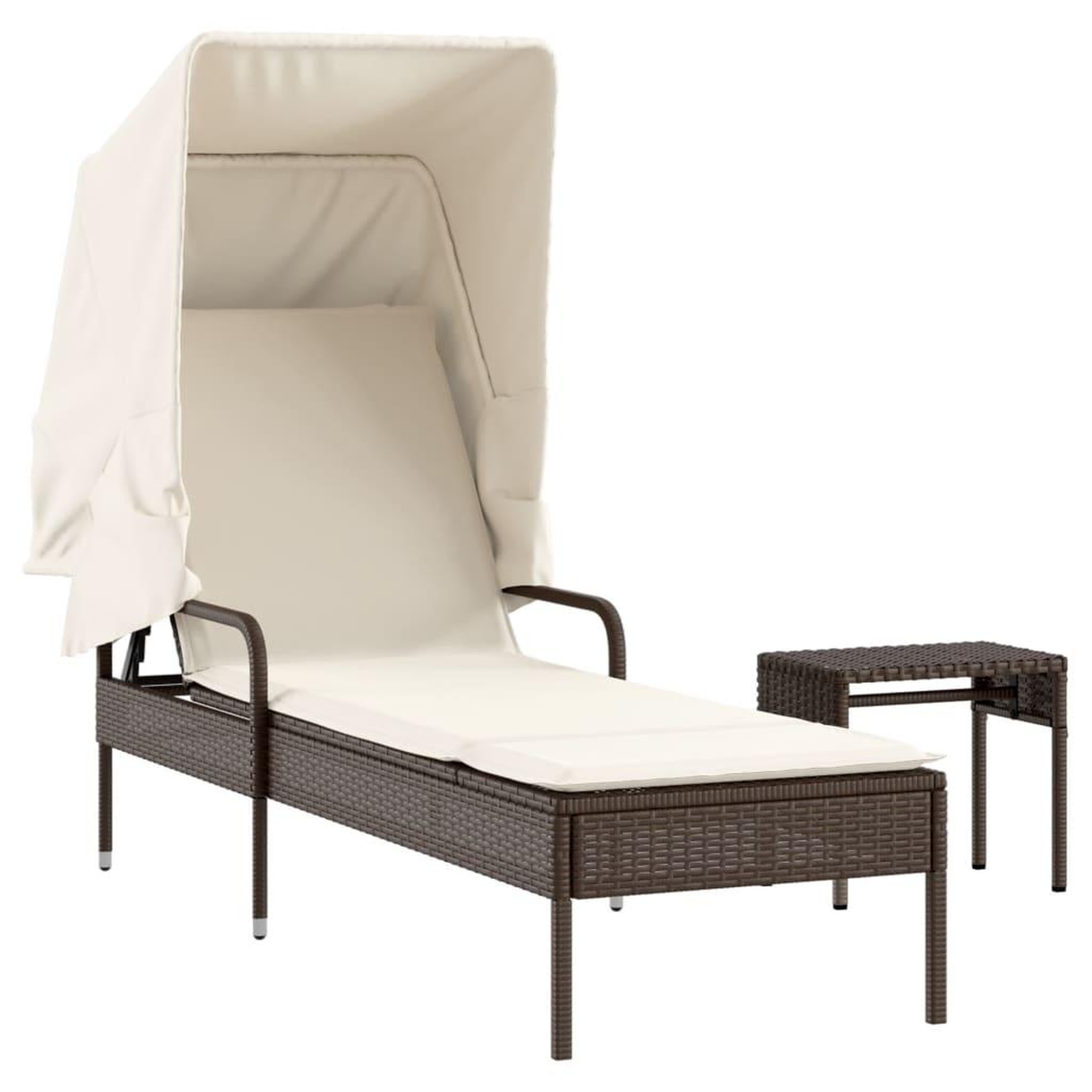 Voir la diapositive 2 : VIDAXL Chaise longue avec auvent et table marron resine tressee