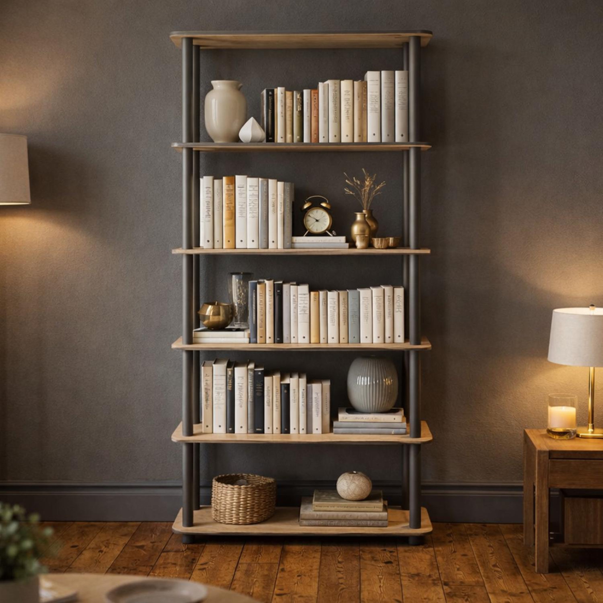 Voir la diapositive 4 : CONCEPT USINE Étagère contemporaine effet bois - 6 niveaux viza