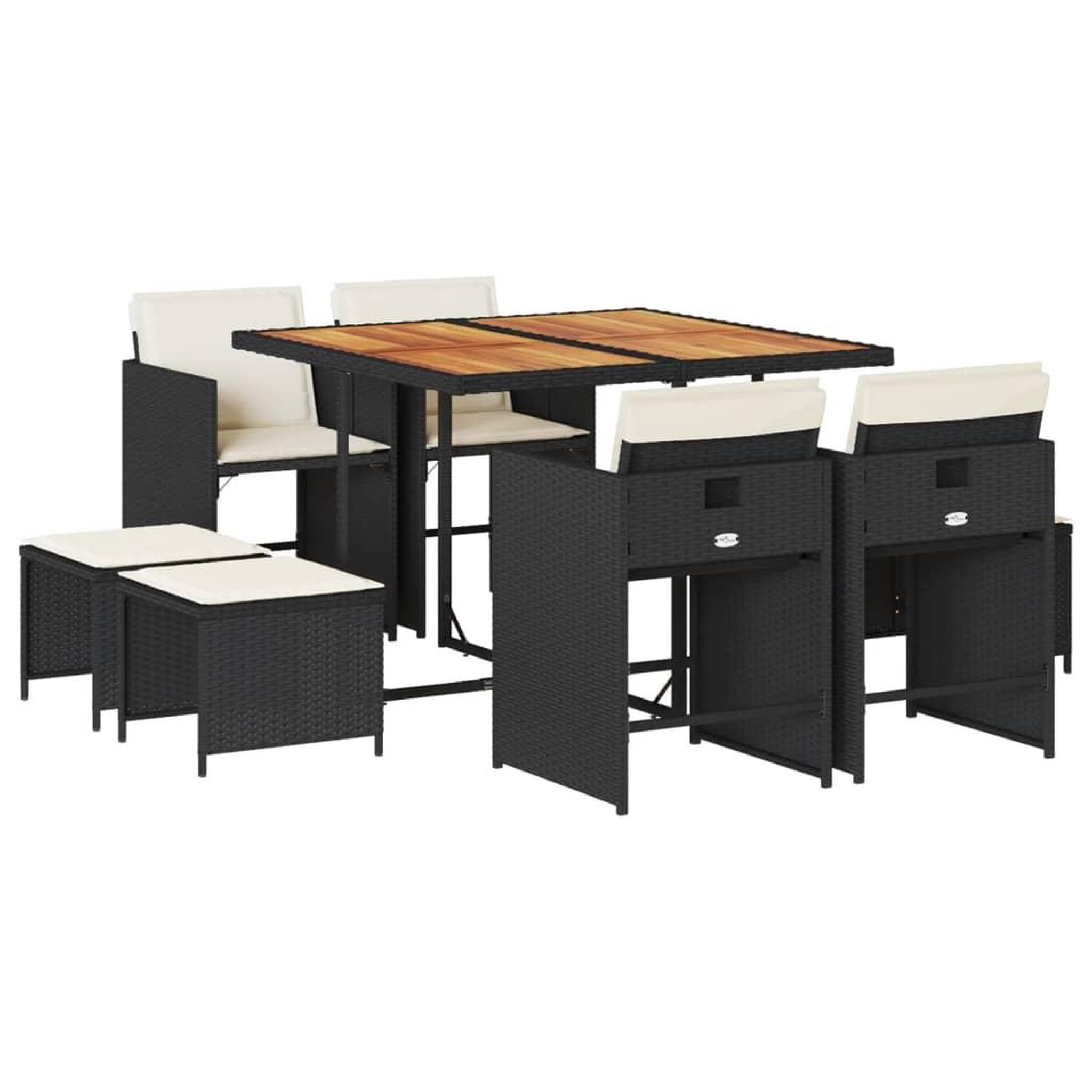 Voir la diapositive 2 : VIDAXL Ensemble a manger de jardin 9pcs coussins noir resine tressee