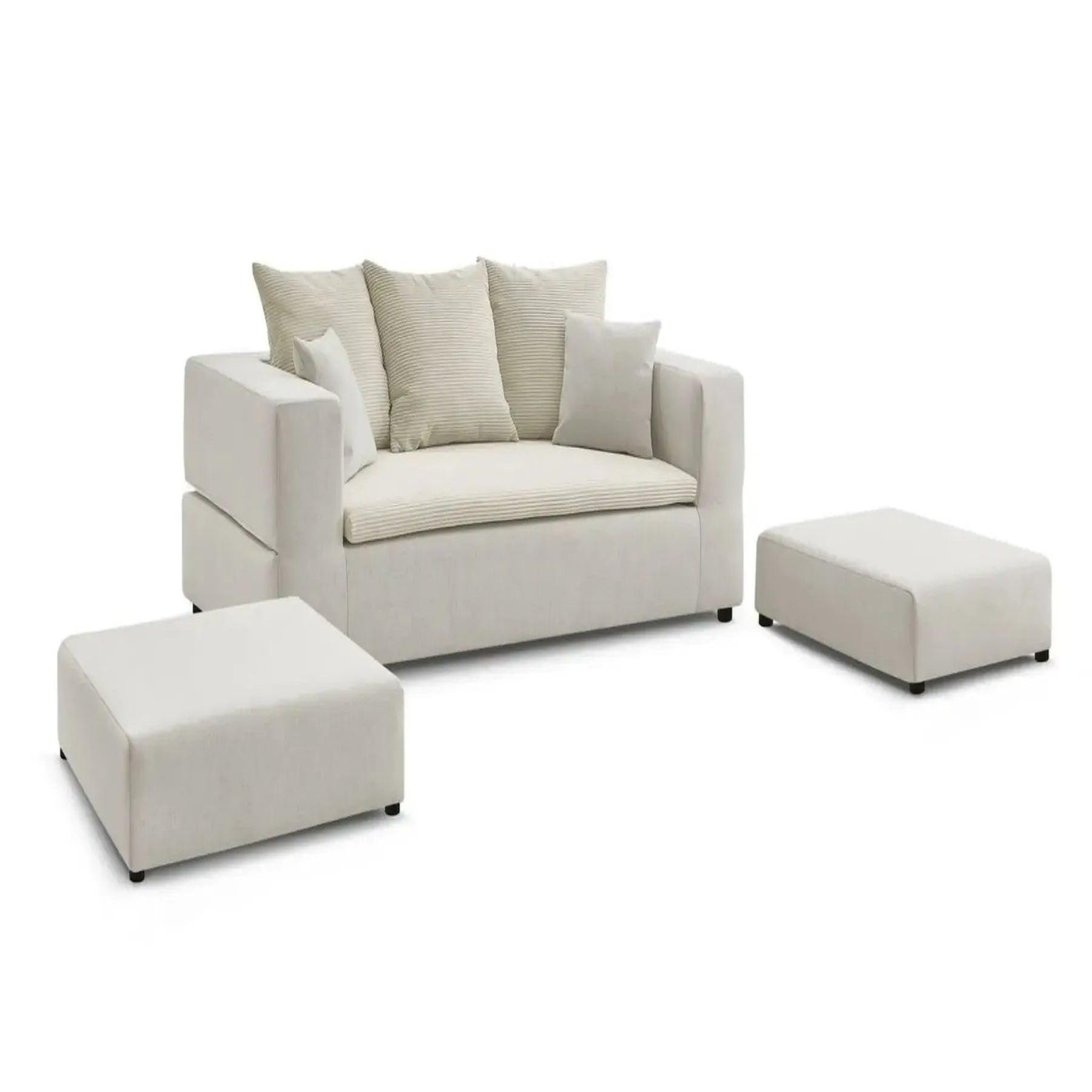 Voir la diapositive 6 : CASANOVA PARIS Ambre - canapé droit convertible bi matière avec deux poufs