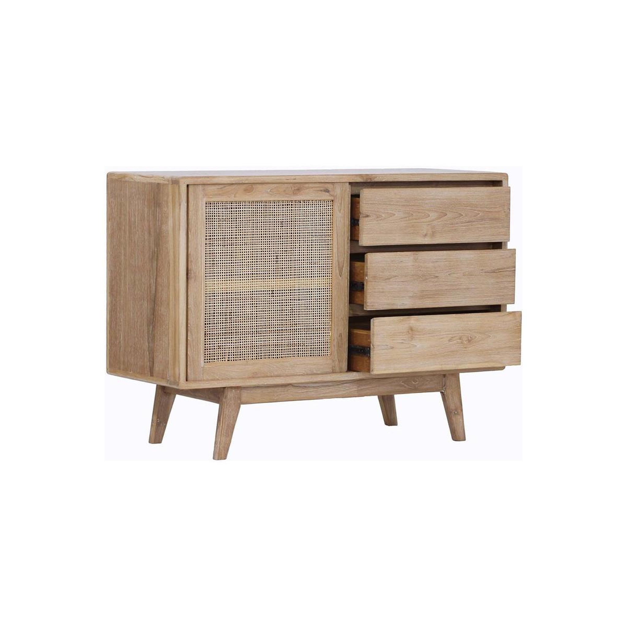 Voir la diapositive 3 : Paris Prix Buffet 1 porte & 3 tiroirs en teck  archi  120cm naturel