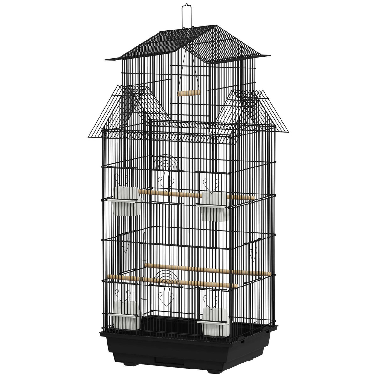 PAWHUT Cage à oiseaux design maison mangeoires perchoirs balançoire grande porte 8 trappes plateau déjection