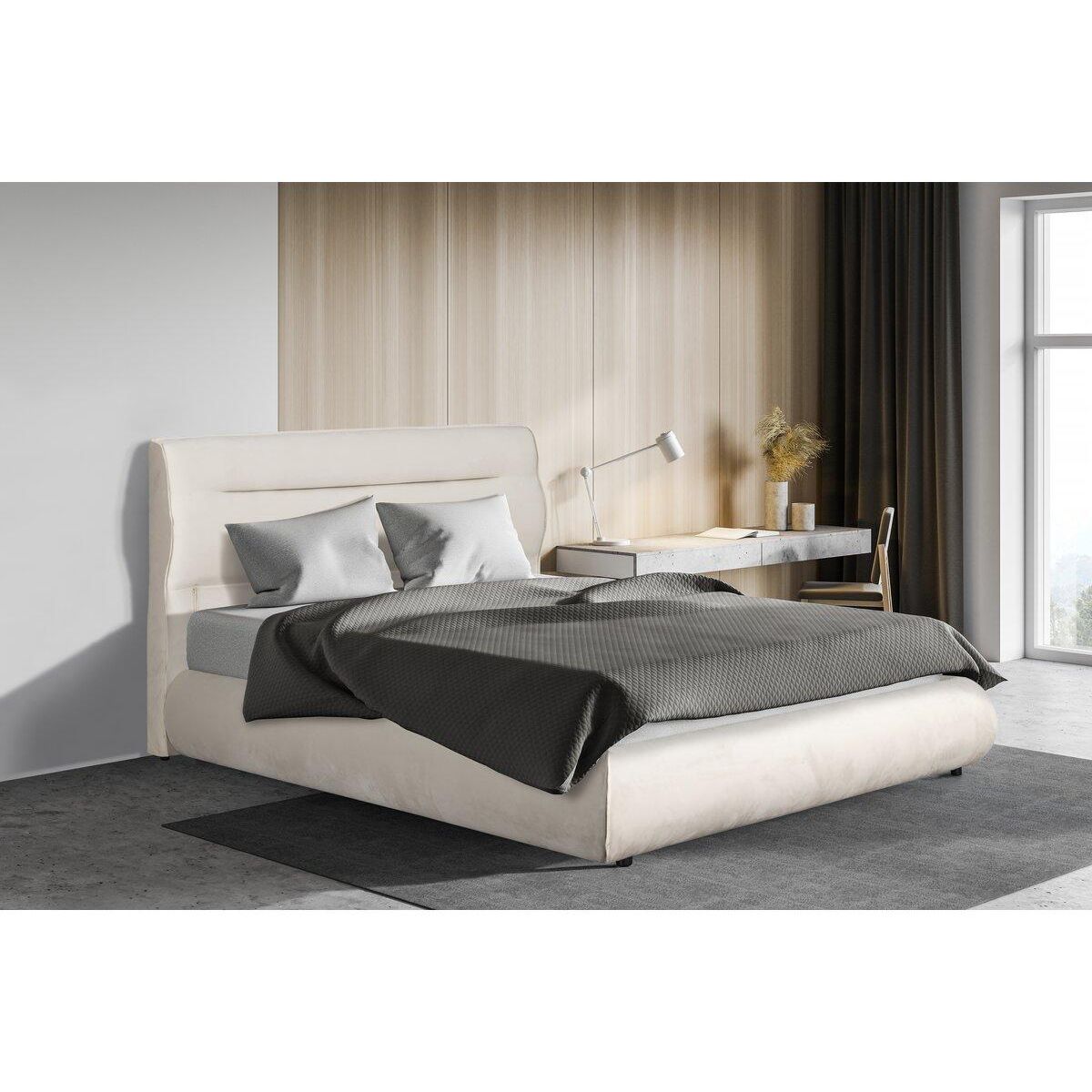 Habitat et Jardin Lit double avec coffre en velours  Chamonix  - 140 x 190 cm - Beige