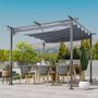 Voir la diapositive 4 : OUTSUNNY Pergola rétractable 3L x 3l x 2,30H m structure métal époxy anticorrosion noire + toile polyester haute densité 180 g/m² incluse gris