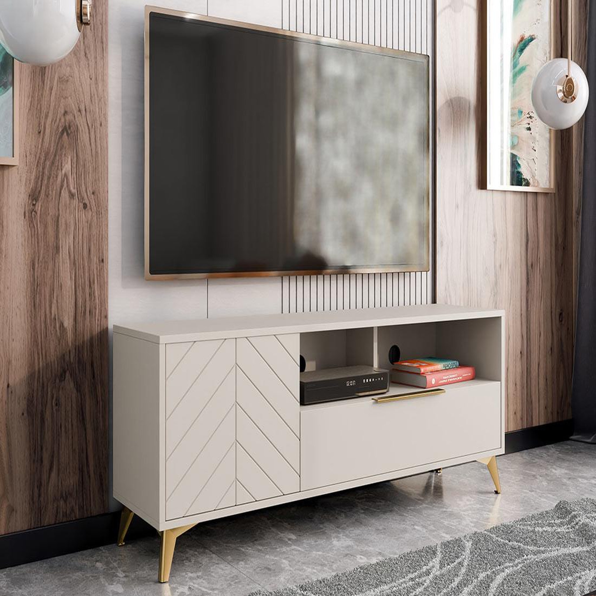 Voir la diapositive 5 : BEST MOBILIER Boccioni - meuble tv - beige - 150 cm
