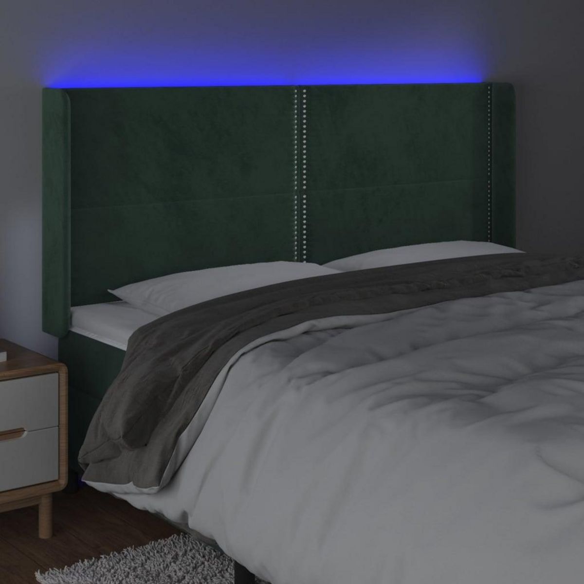 VIDAXL Tete de lit a LED Vert fonce 203x16x118/128 cm Velours