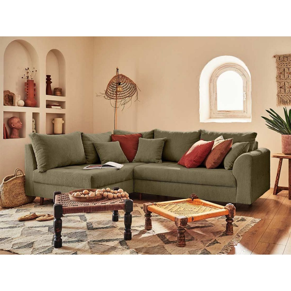 LISA DESIGN Rune - canapé d'angle gauche - 4 places - en velours côtelé