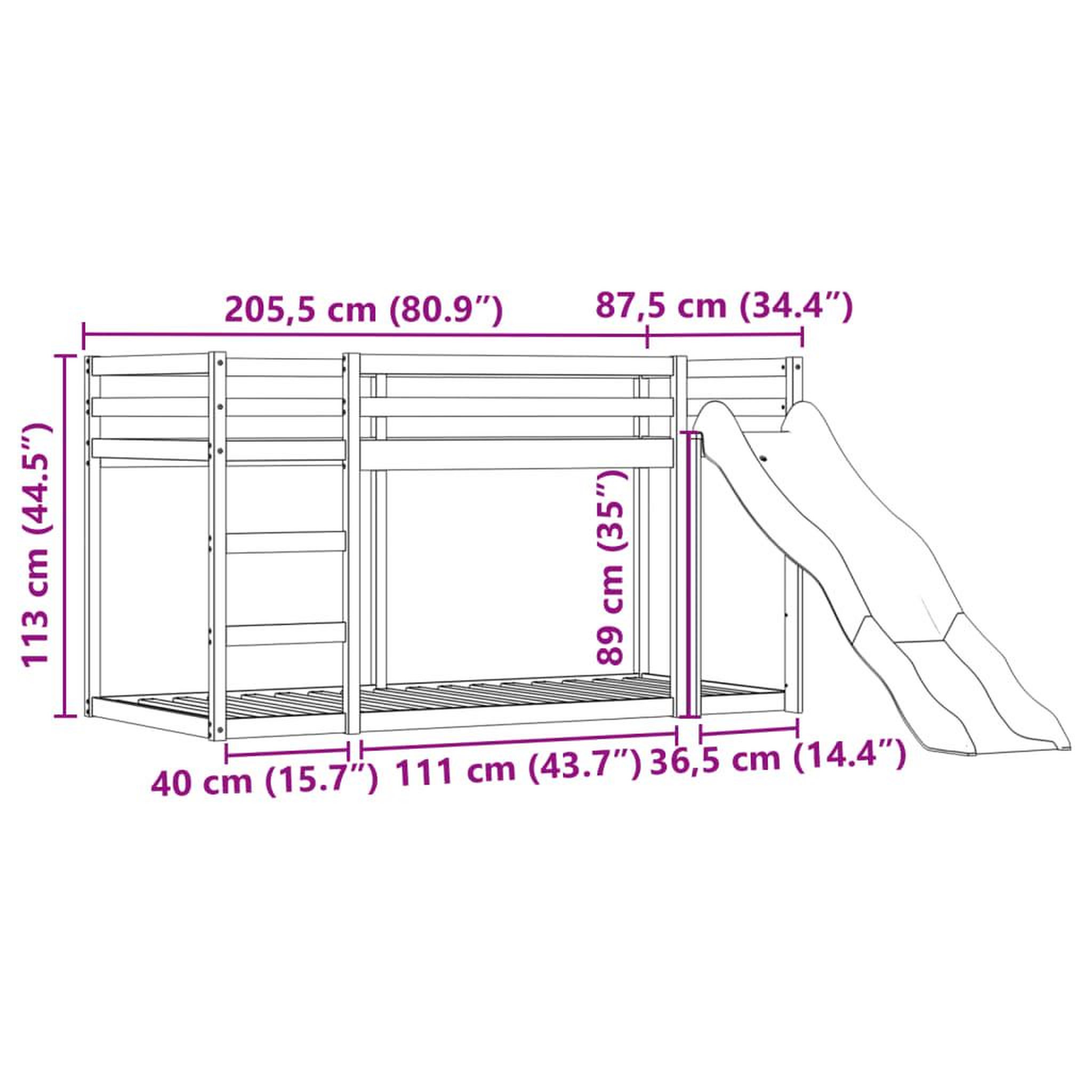 Voir la diapositive 6 : VIDAXL Lit superpose sans matelas avec toboggan blanc noir 80x200 cm