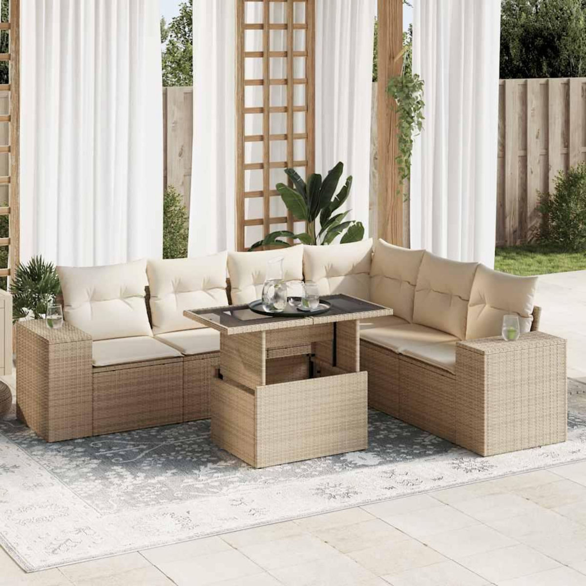 VIDAXL Salon de jardin avec coussins 7 pcs beige resine tressee