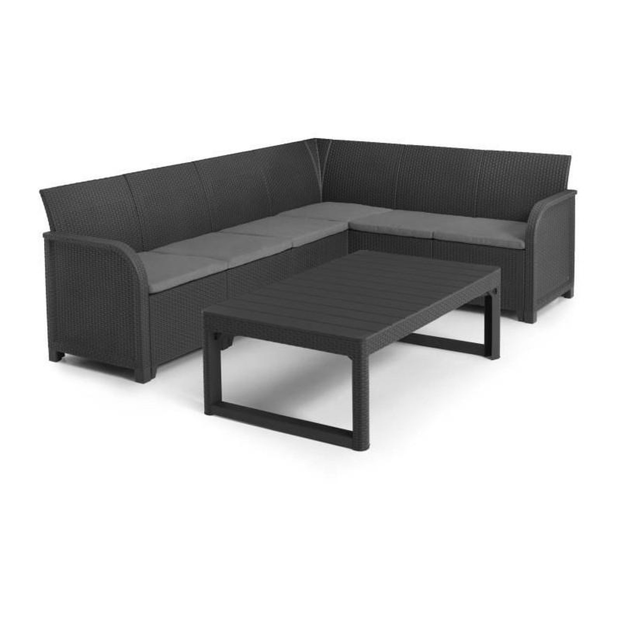 Voir la diapositive 4 : ALLIBERT by KETER ALLIBERT by KETER - Salon de jardin SanRemo Lyon 6 places - table basse 2 positions - imitation rotin tresse - gris graphite