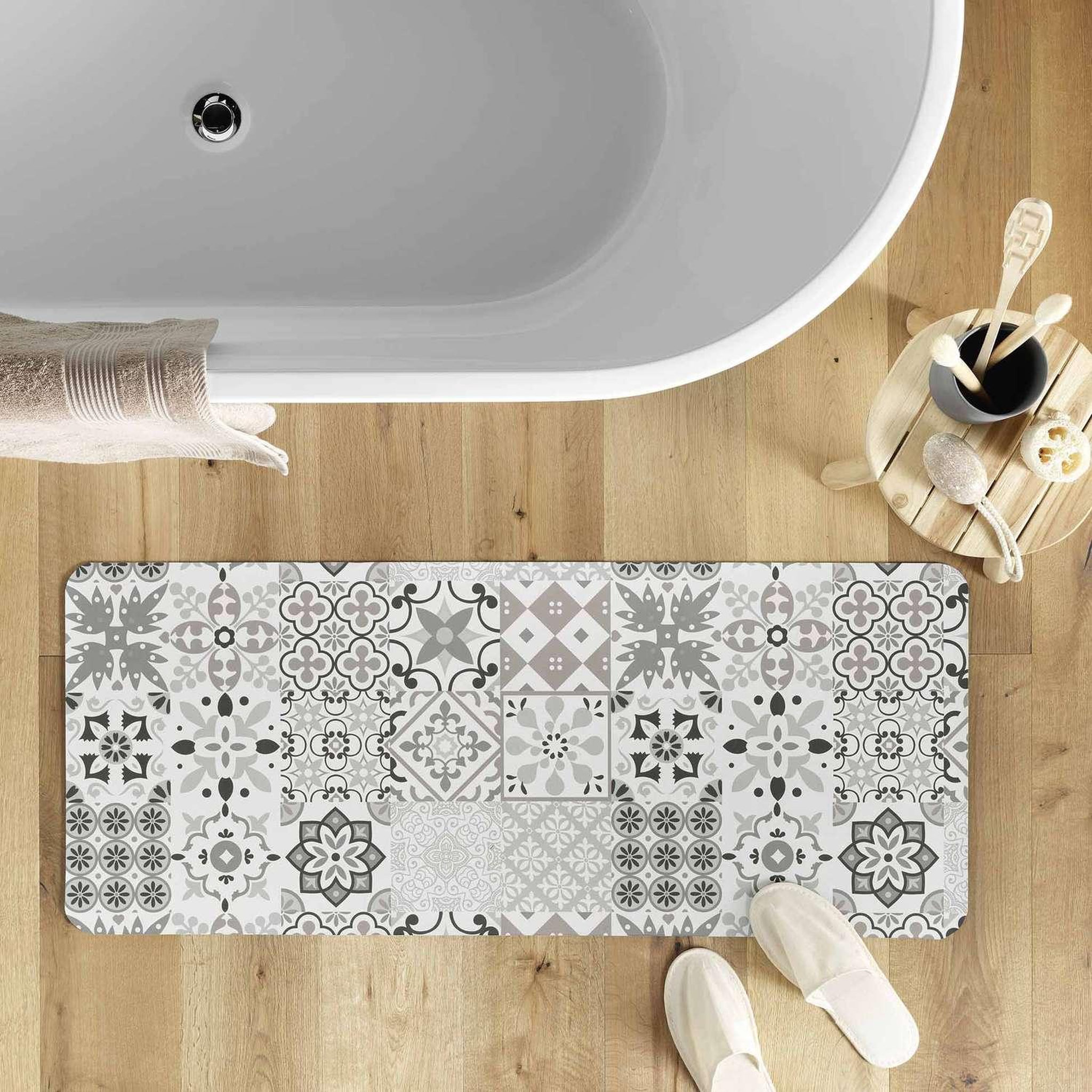 Voir la diapositive 2 : Douceur d'Intérieur Tapis de bain ultra absorbant carreaux de ciment - 50 x 120 cm